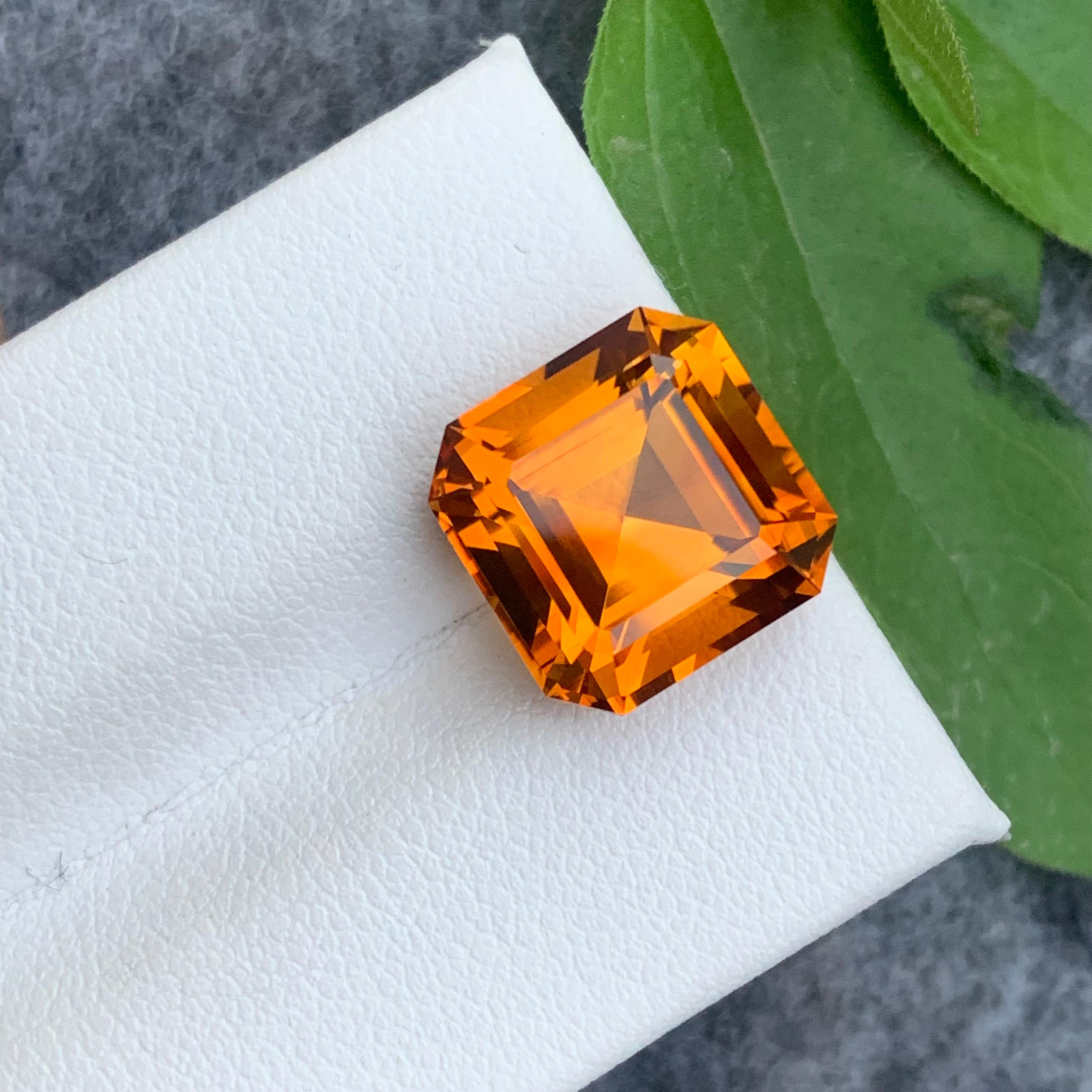 8.15 Carat Gorgeous Orange Faceted Mandarin Citrine Perfect Asscher Cut  For Sale 8