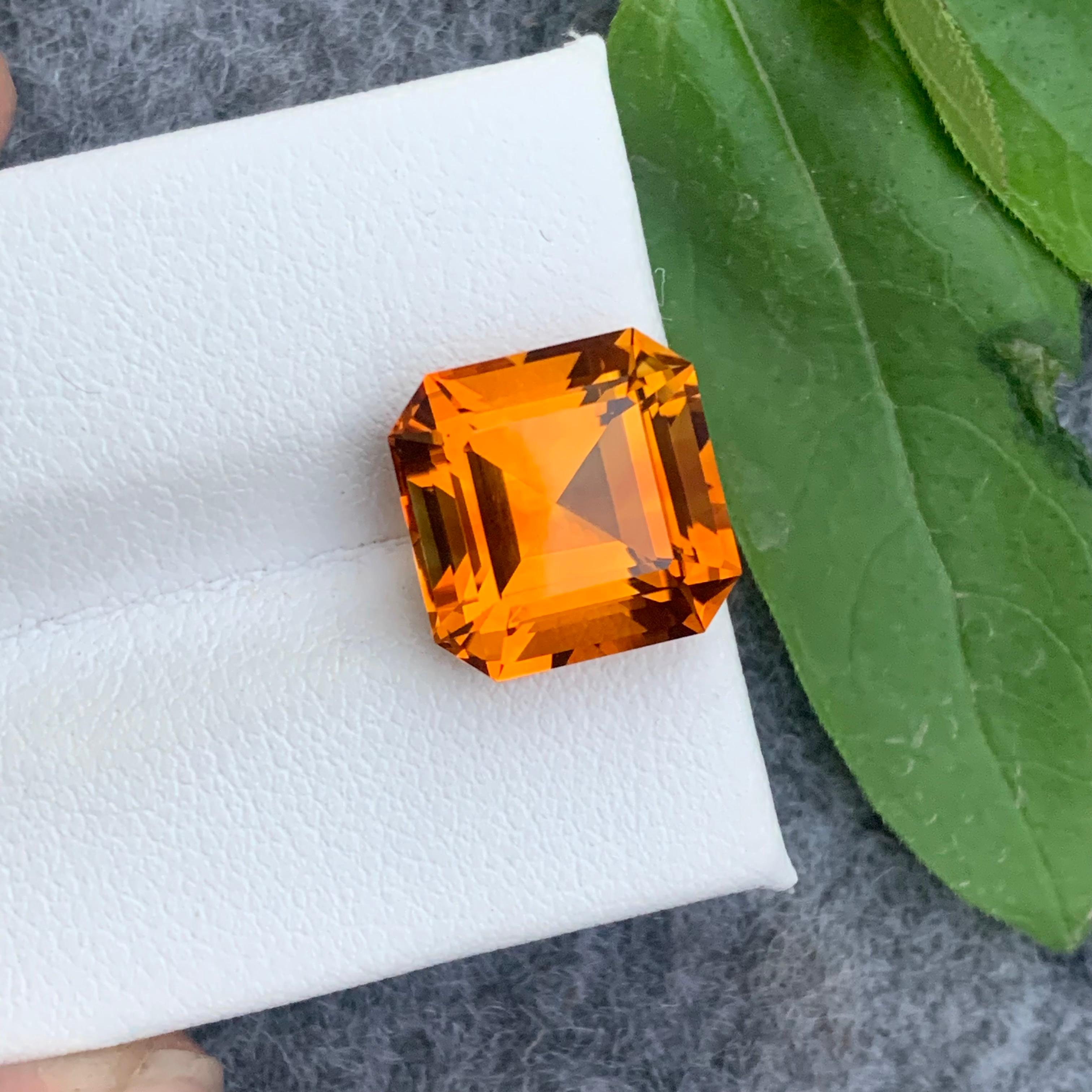 8.15 Carat Gorgeous Orange Faceted Mandarin Citrine Perfect Asscher Cut  For Sale 9