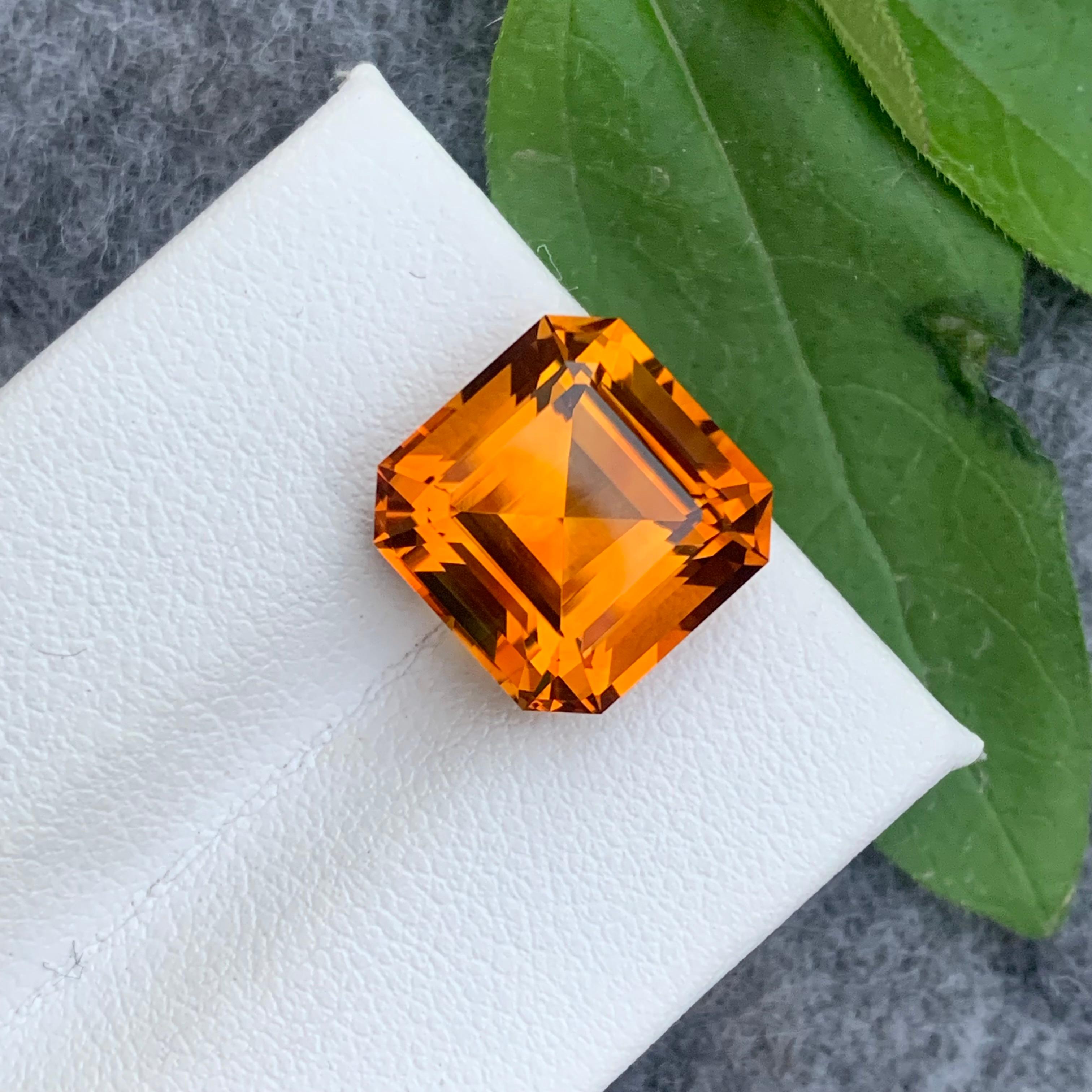 8.15 Carat Gorgeous Orange Faceted Mandarin Citrine Perfect Asscher Cut  For Sale 11