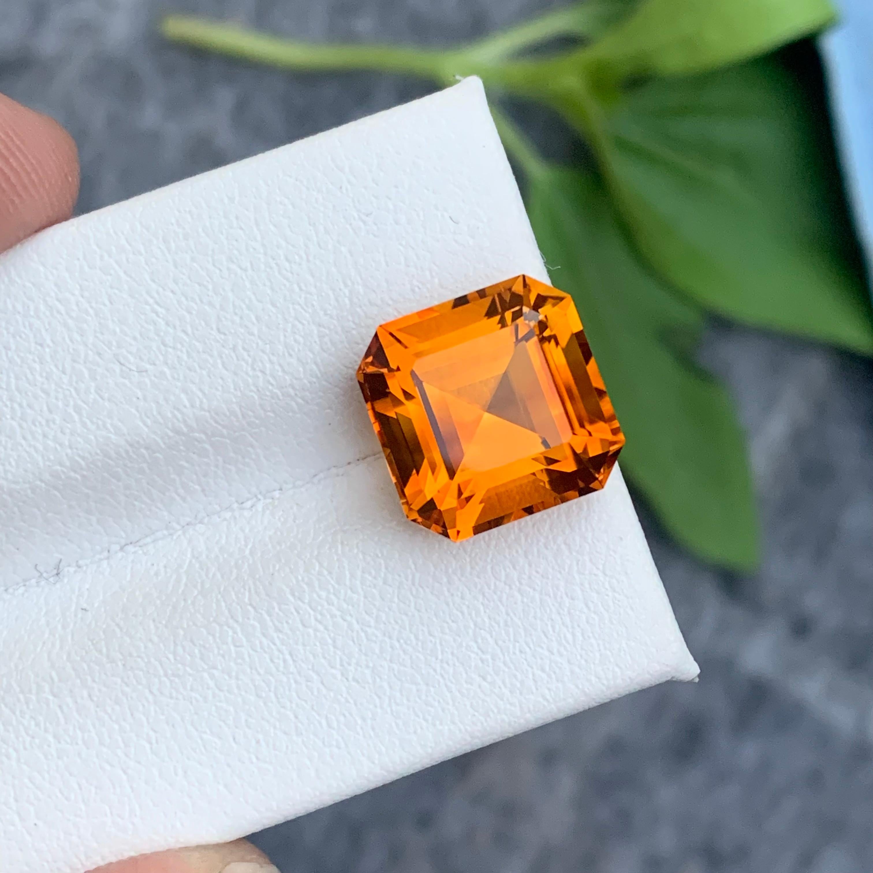 8.15 Carat Gorgeous Orange Faceted Mandarin Citrine Perfect Asscher Cut  For Sale 2