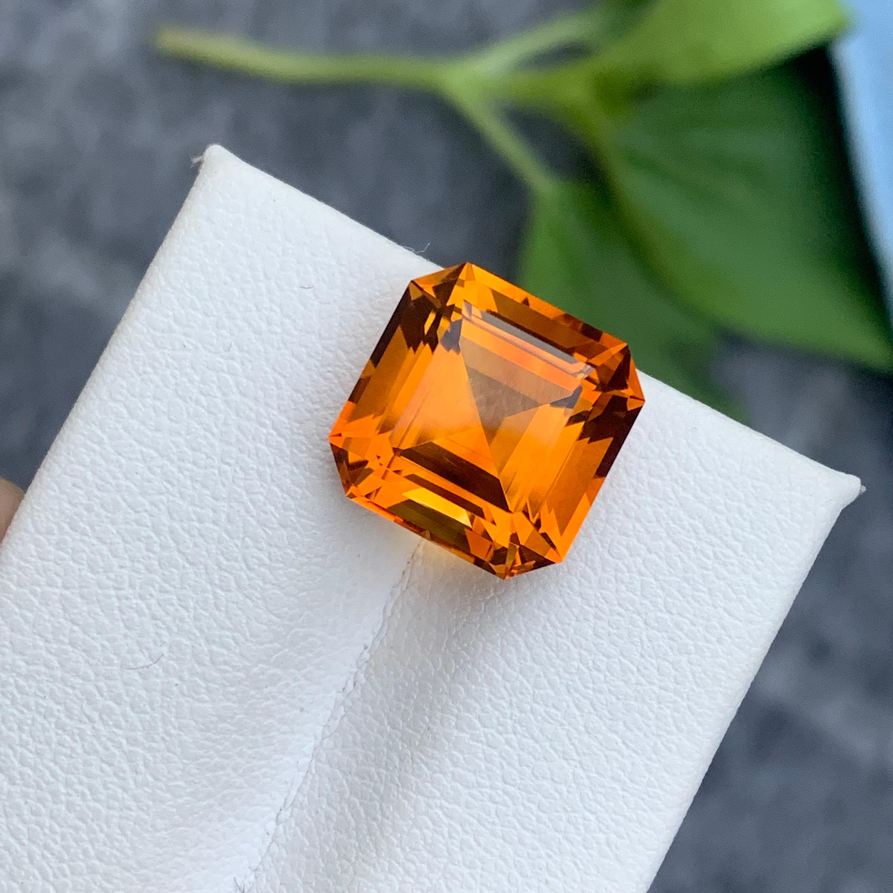 8.15 Carat Gorgeous Orange Faceted Mandarin Citrine Perfect Asscher Cut  For Sale 3