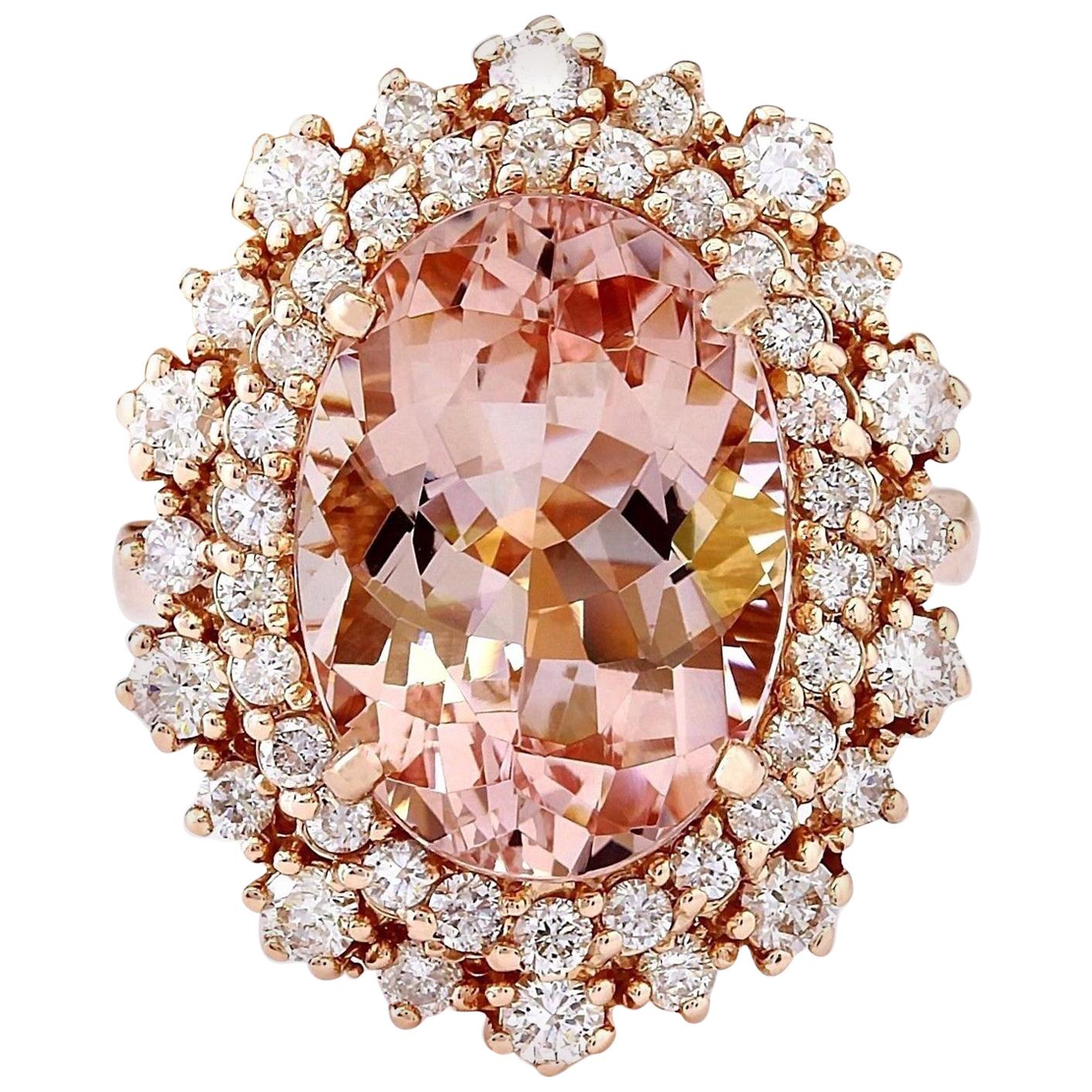 8.15 Carat Natural Morganite 18 Karat Solid Rose Gold Diamond Ring
