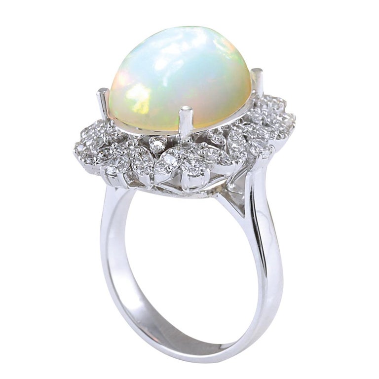 8.15 Carat Natural Opal 18 Karat White Gold Diamond Ring For Sale at ...