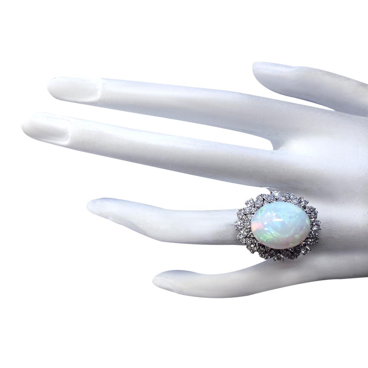 Opal Diamond Ring In 14 Karat White Gold  In New Condition For Sale In Los Angeles, CA