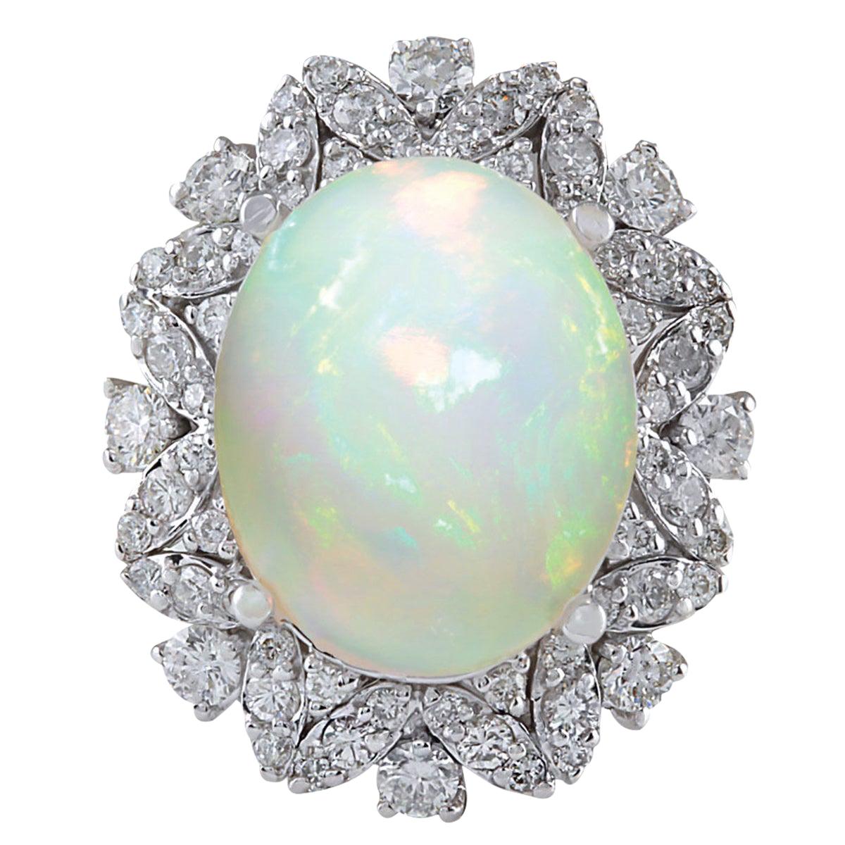Opal Diamond Ring In 14 Karat White Gold  For Sale