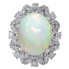 Opal Diamond Ring In 14 Karat White Gold