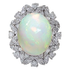 Opal Diamond Ring In 14 Karat White Gold 