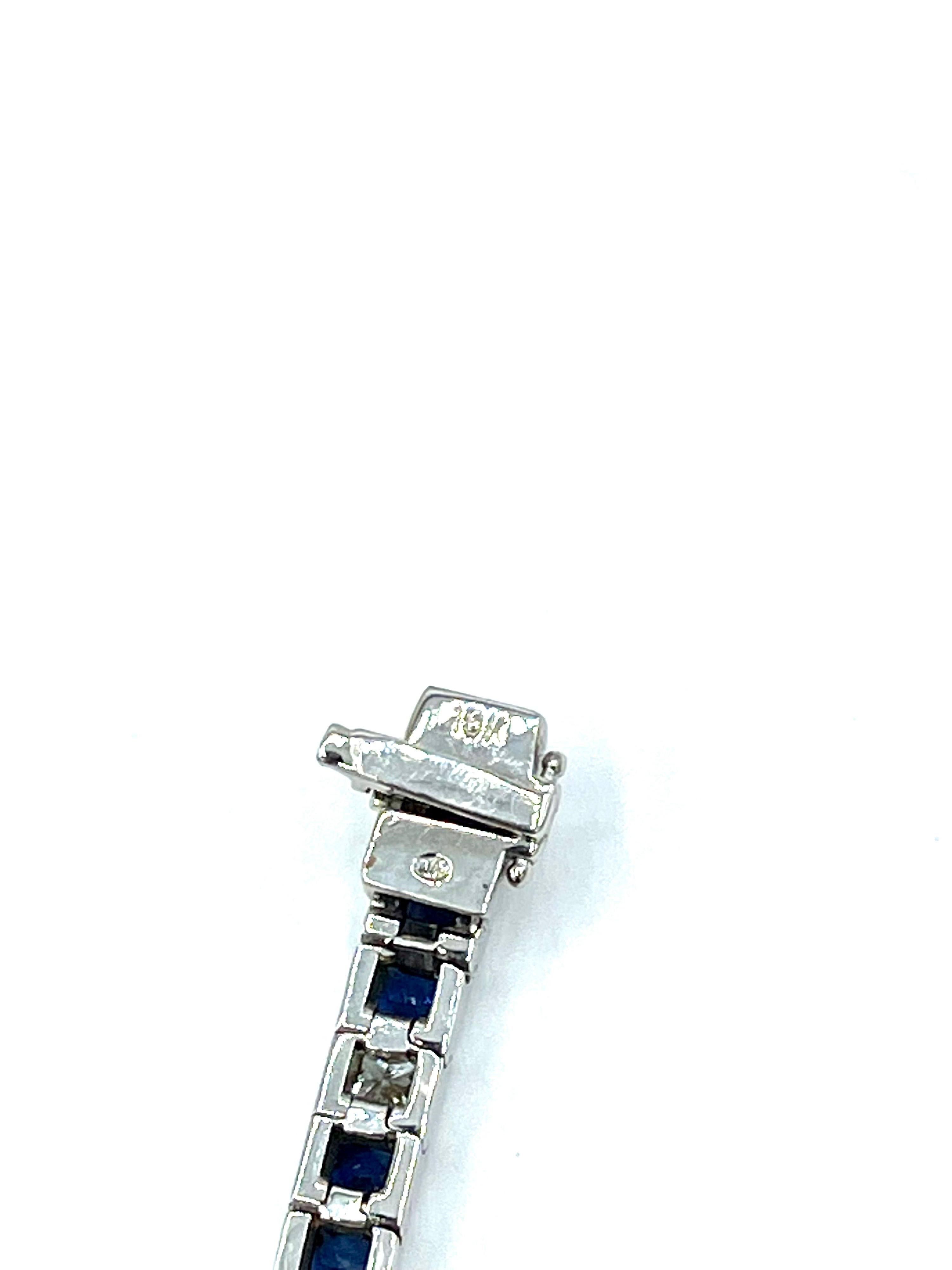 8.15 Carat Square Cut Sapphire & Princess Cut Diamond White Gold Bracelet For Sale 1