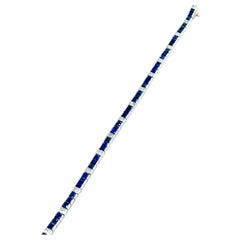8.15 Carat Square Cut Sapphire & Princess Cut Diamond White Gold Bracelet