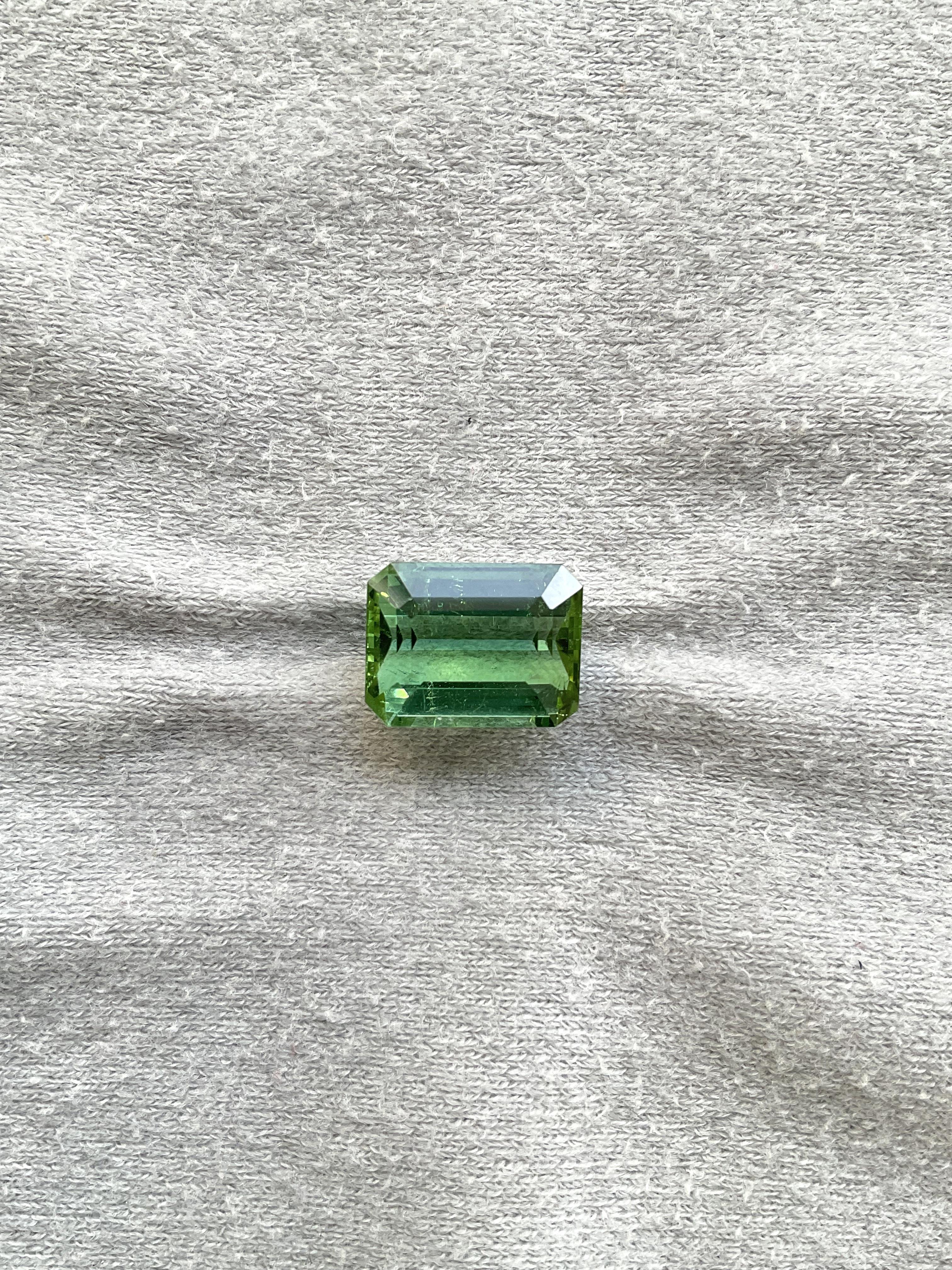 Taille octogone Pierre naturelle de taille supérieure, tourmaline verte octogonale facettée de 8.15 carats en vente