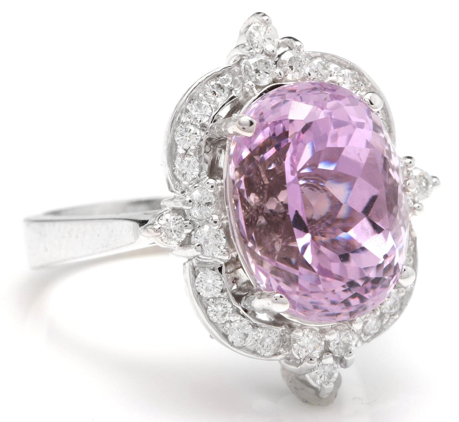 8.15 Carats Natural Kunzite and Diamond 14K Solid White Gold Ring

Suggested Replacement Value: $6,500.00

Total Natural Oval Cut Kunzite Weights: 7.50 Carats 

Kunzite Measures: Approx.  13.00 x 10.00mm

Natural Round Diamonds Weight: 0.65 Carats