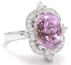 8.15 Carats Natural Kunzite and Diamond 14K Solid White Gold Ring