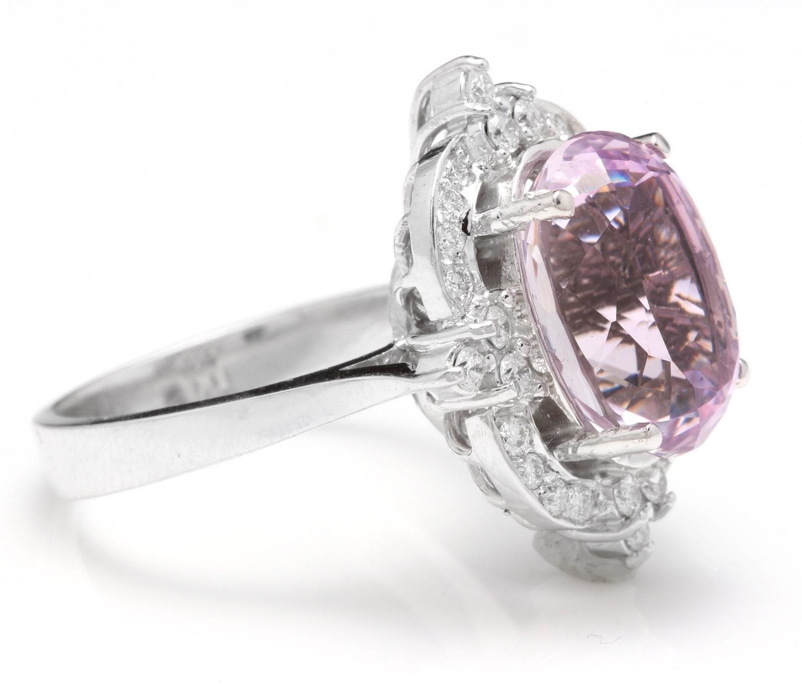 Mixed Cut 8.15 Carats Natural Kunzite and Diamond 14K Solid White Gold Ring For Sale