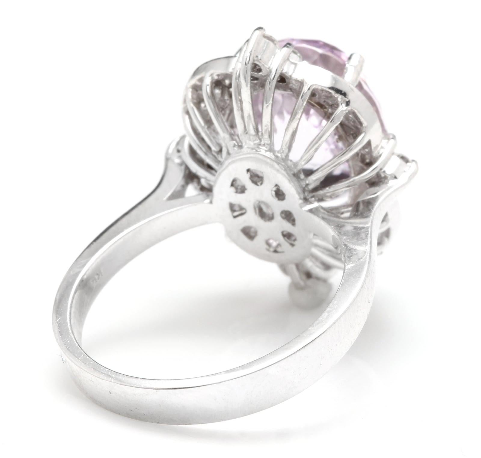 8.15 Carats Natural Kunzite and Diamond 14K Solid White Gold Ring In New Condition For Sale In Los Angeles, CA