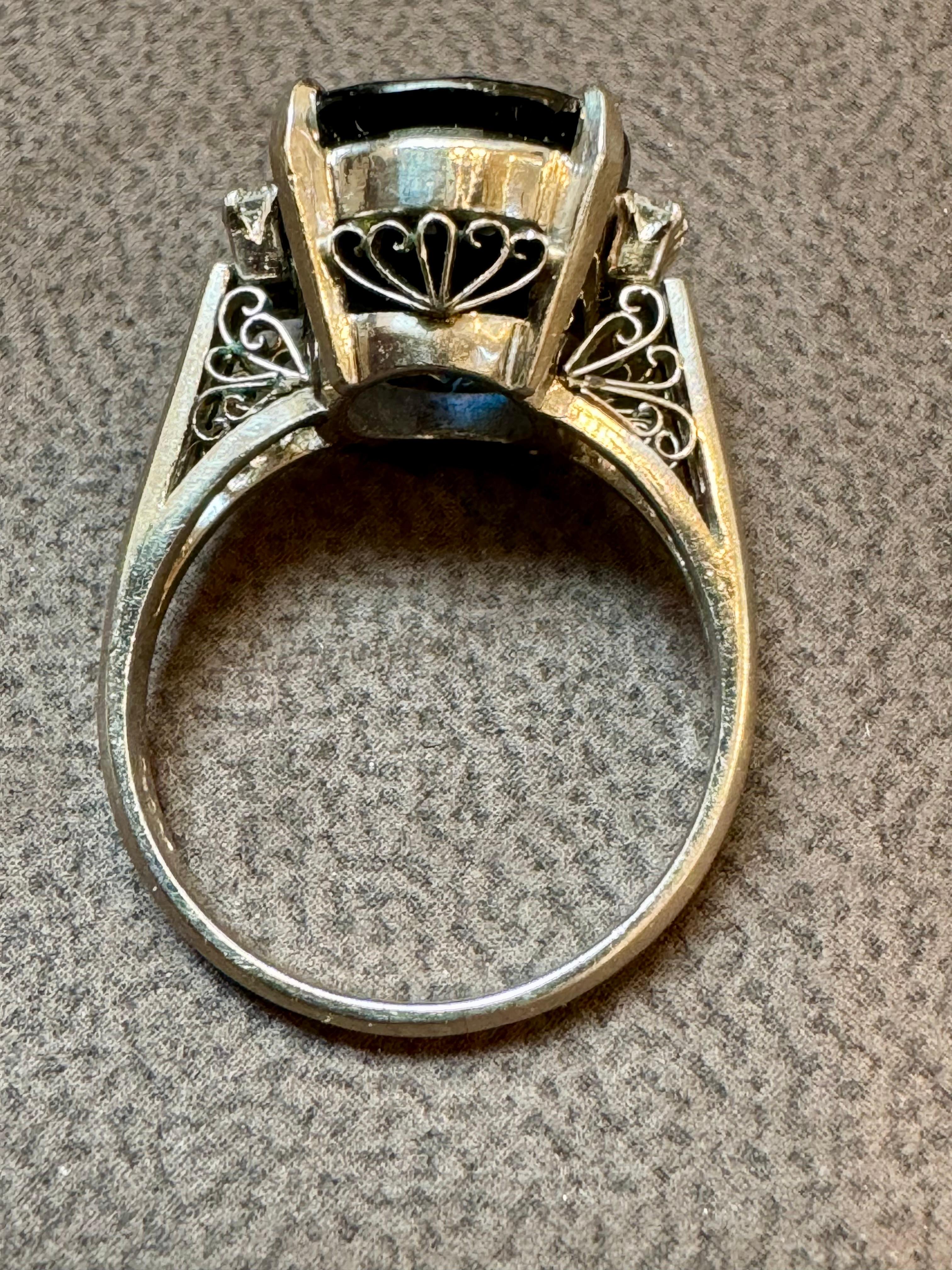 8.15 Ct Mid Night Blue Sapphire & .20 Ct Diamond Cocktail Ring, Platinum, Estate For Sale 6