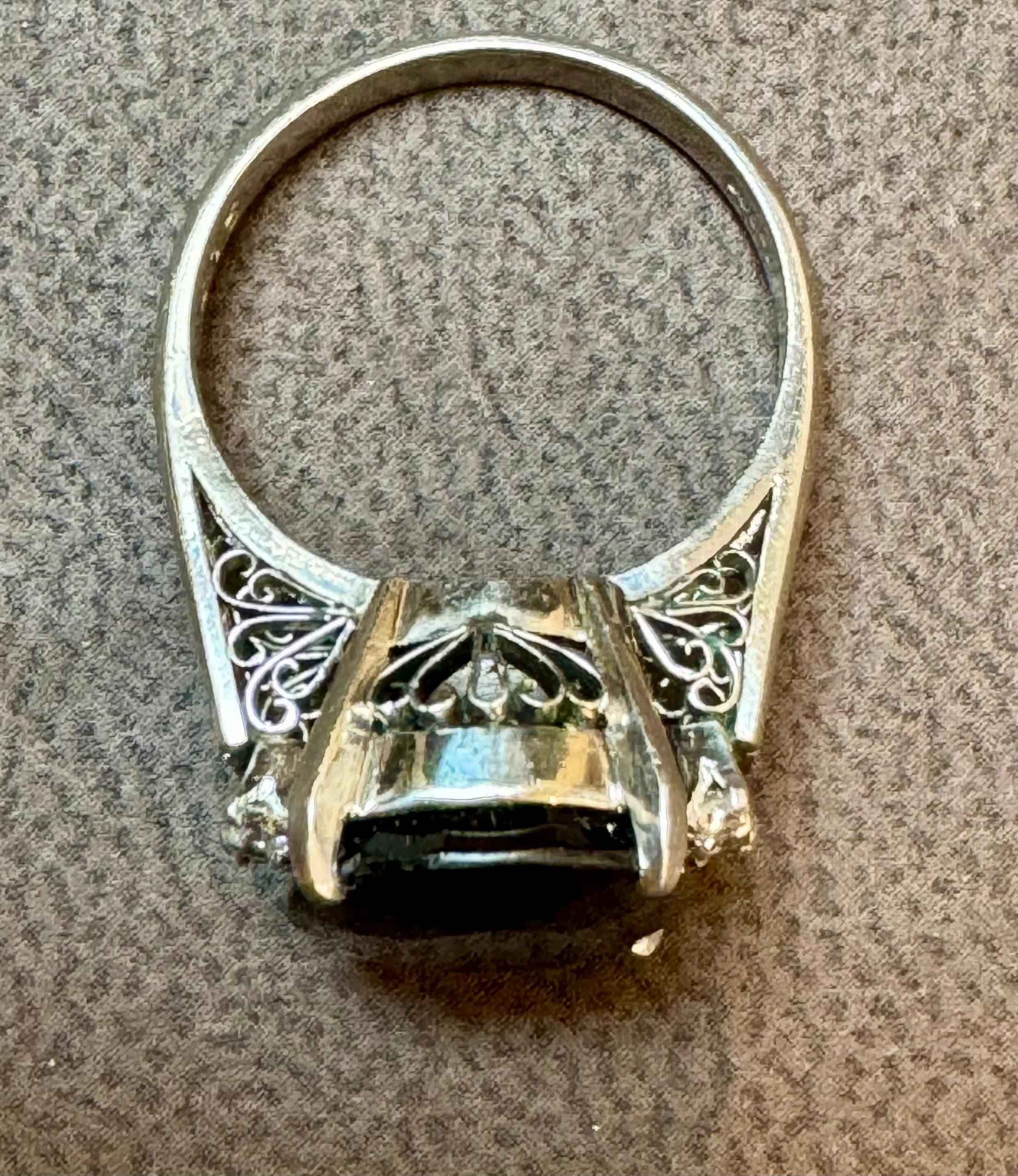 8.15 Ct Mid Night Blue Sapphire & .20 Ct Diamond Cocktail Ring, Platinum, Estate For Sale 8
