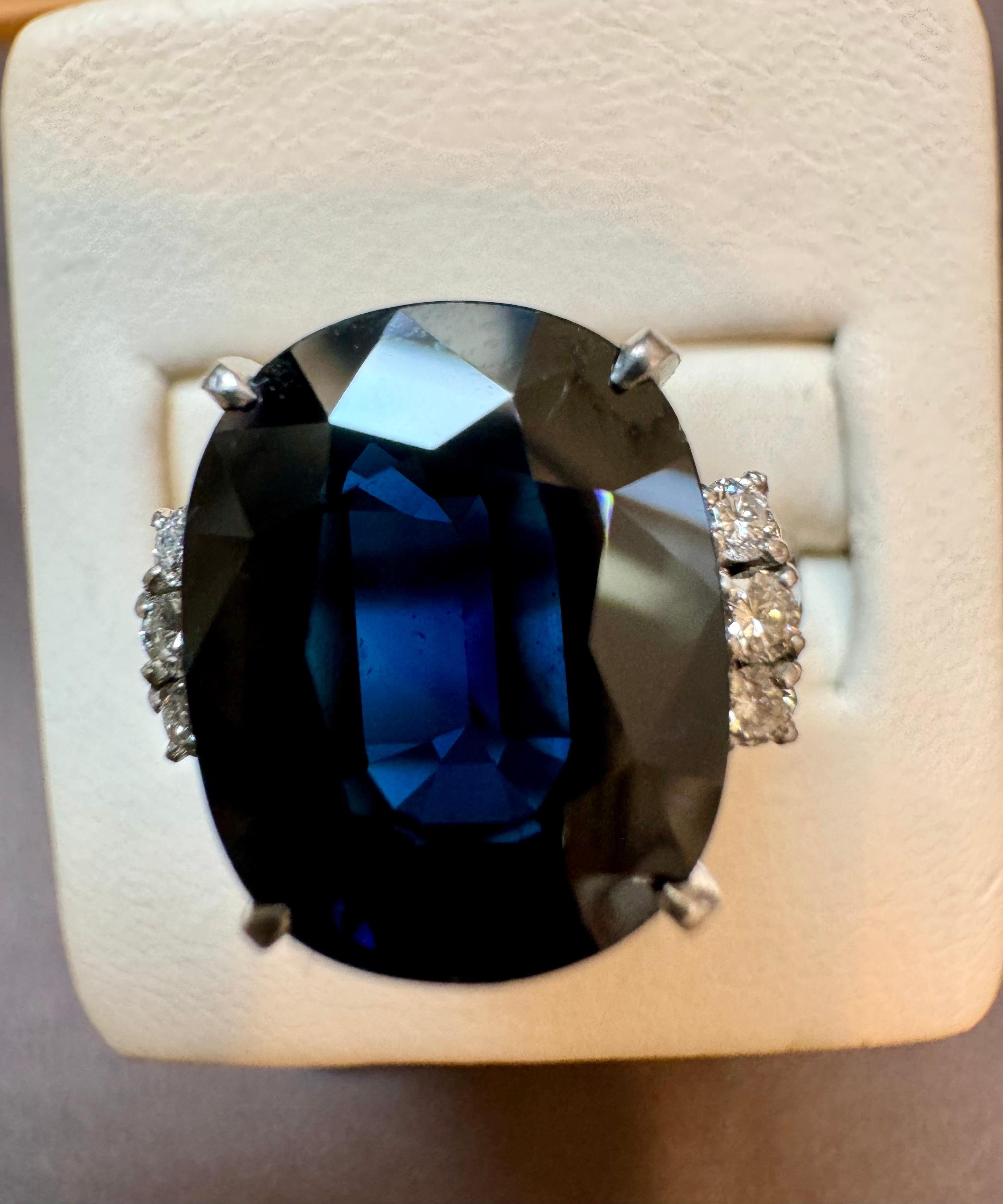 8.15 Ct Mid Night Blue Sapphire & .20 Ct Diamond Cocktail Ring, Platinum, Estate For Sale 9
