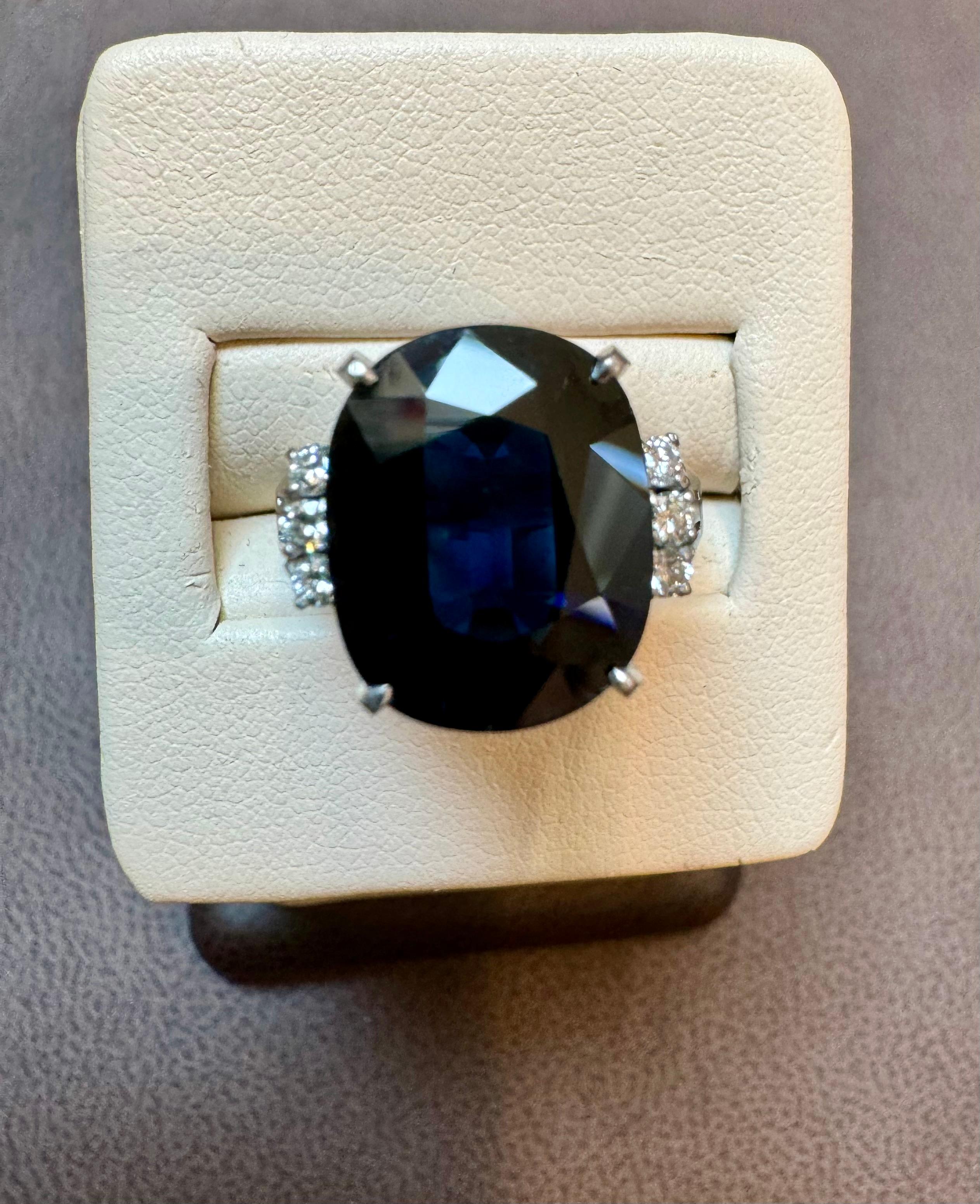 8.15 Ct Mid Night Blue Sapphire & .20 Ct Diamond Cocktail Ring, Platinum, Estate For Sale 10