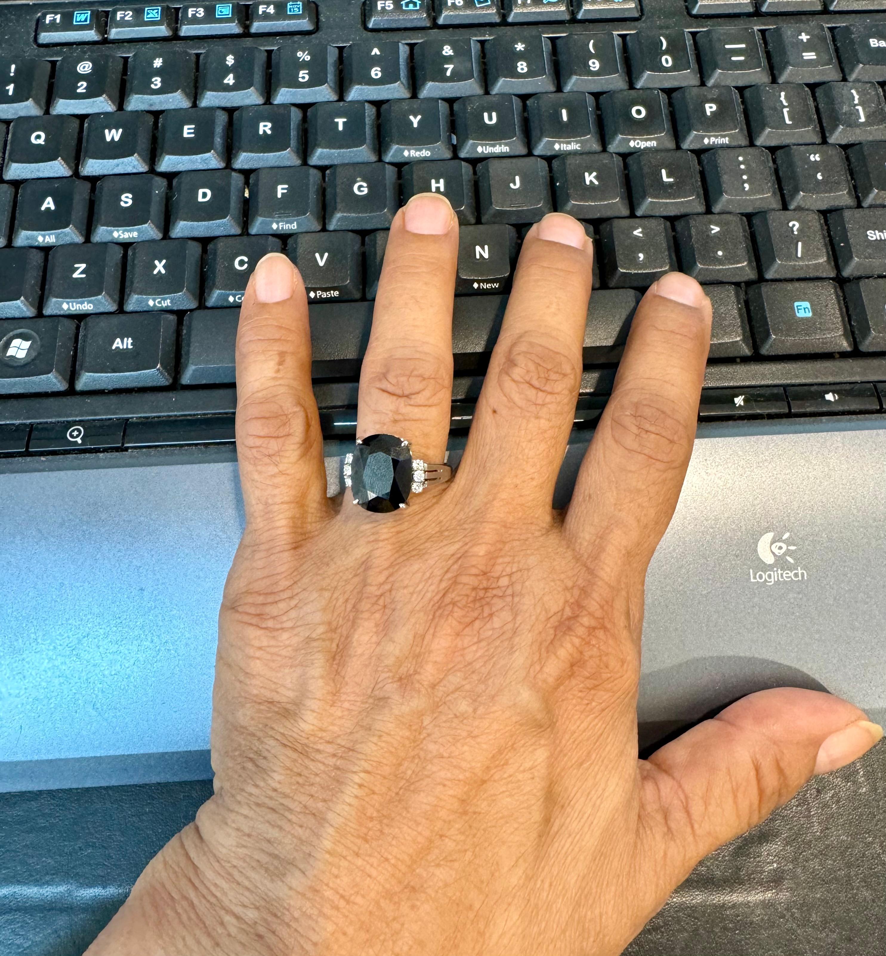 8.15 Ct Mid Night Blue Sapphire & .20 Ct Diamond Cocktail Ring, Platinum, Estate For Sale 11