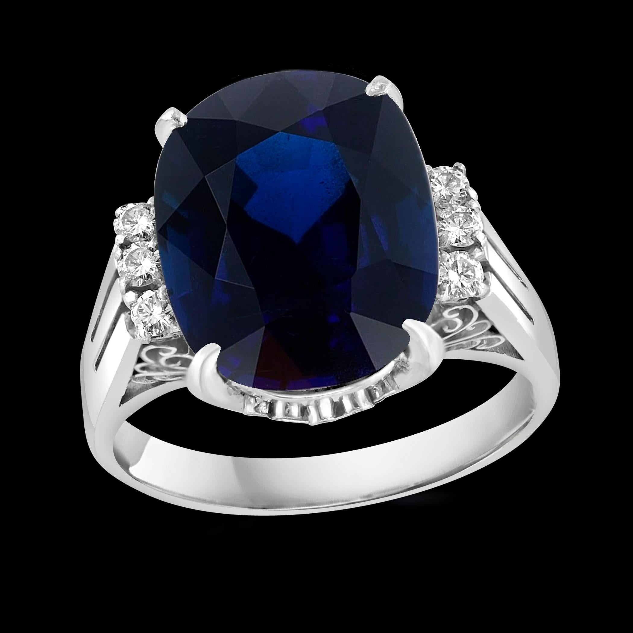 8.15 Ct Mid Night Blue Sapphire & .20 Ct Diamond Cocktail Ring, Platinum, Estate For Sale 12