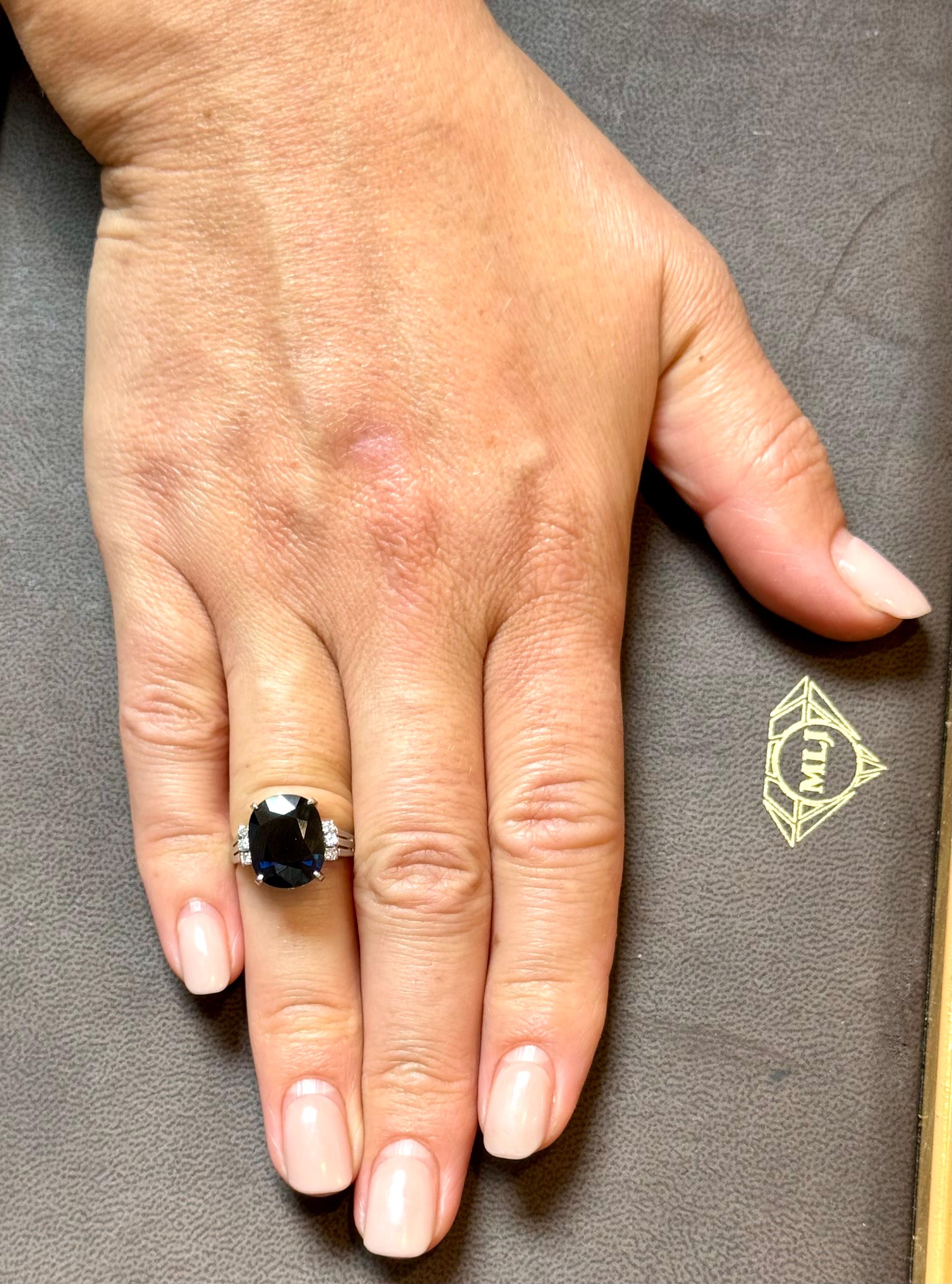 8.15 Ct Mid Night Blue Sapphire & .20 Ct Diamond Cocktail Ring, Platinum, Estate For Sale 13