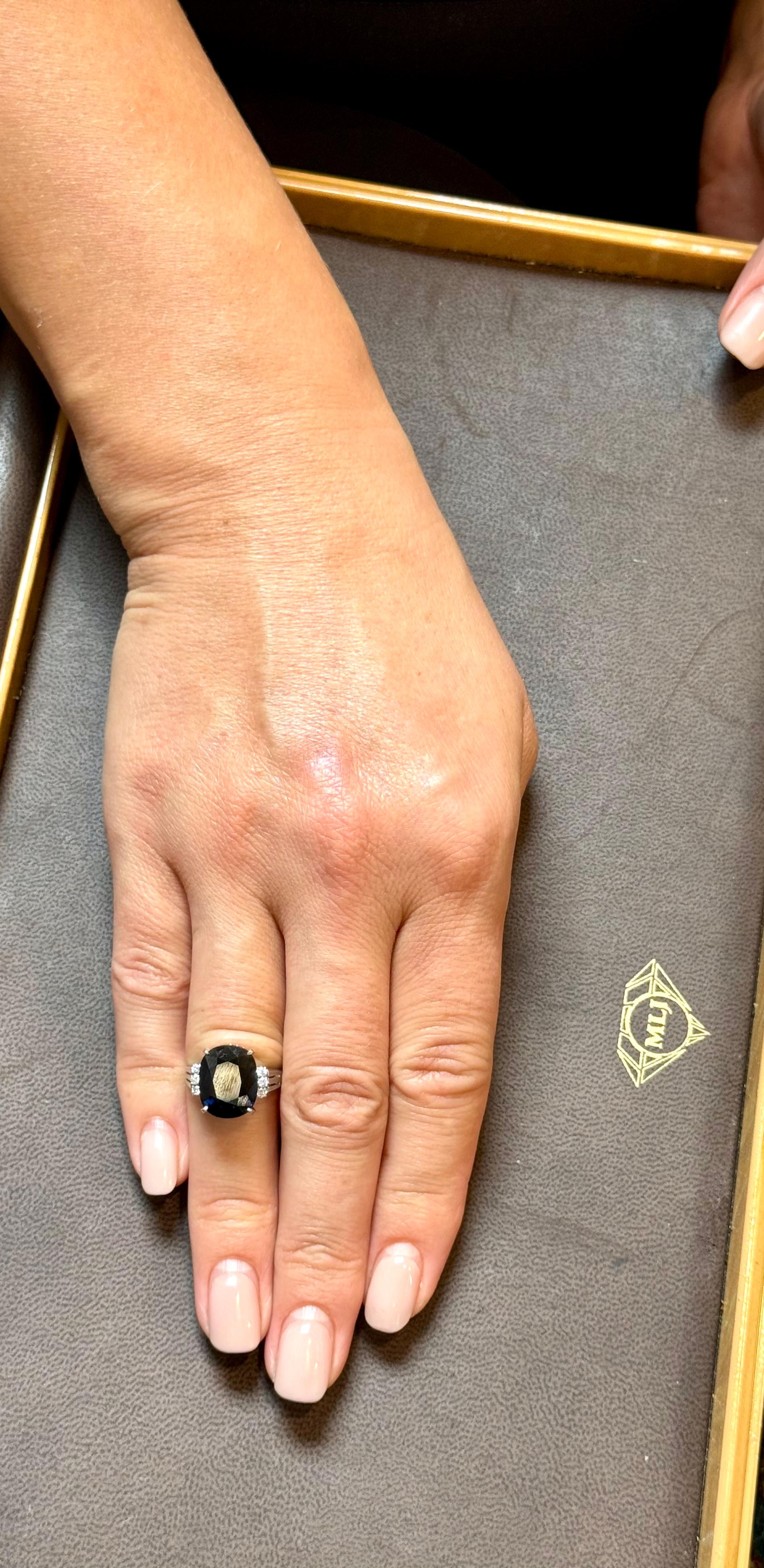 8.15 Ct Mid Night Blue Sapphire & .20 Ct Diamond Cocktail Ring, Platinum, Estate For Sale 14
