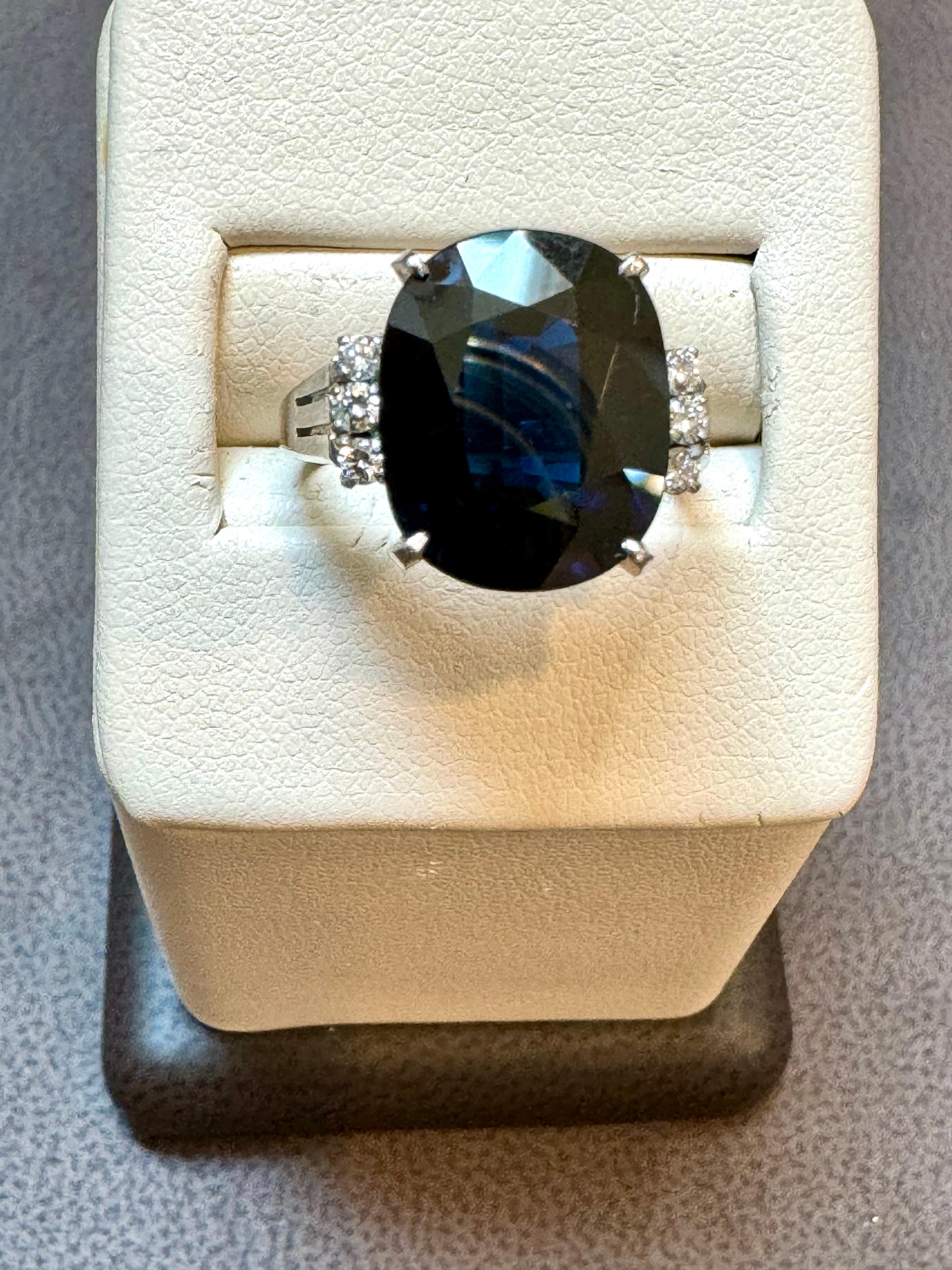 Oval Cut 8.15 Ct Mid Night Blue Sapphire & .20 Ct Diamond Cocktail Ring, Platinum, Estate For Sale
