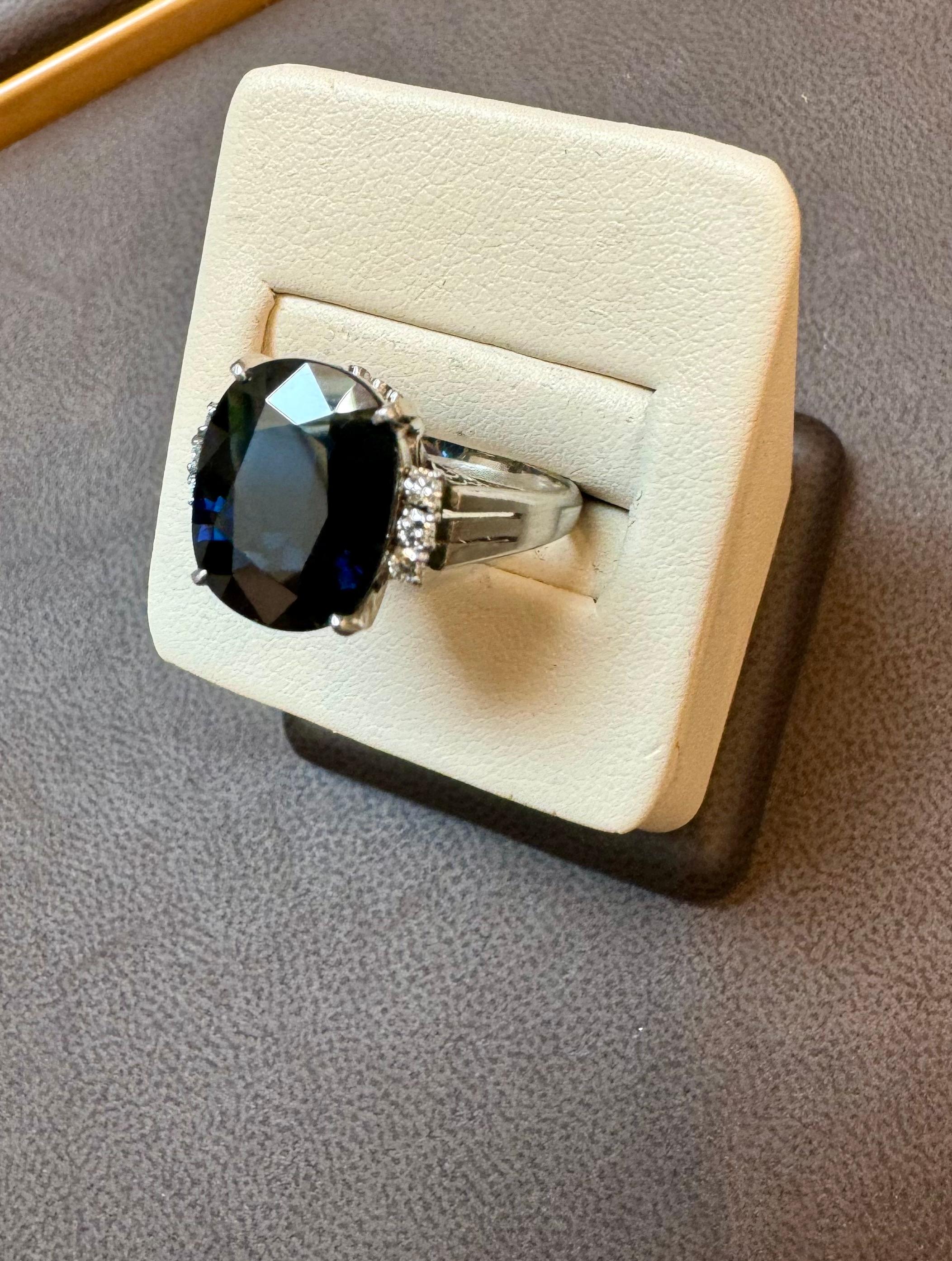 Women's 8.15 Ct Mid Night Blue Sapphire & .20 Ct Diamond Cocktail Ring, Platinum, Estate For Sale
