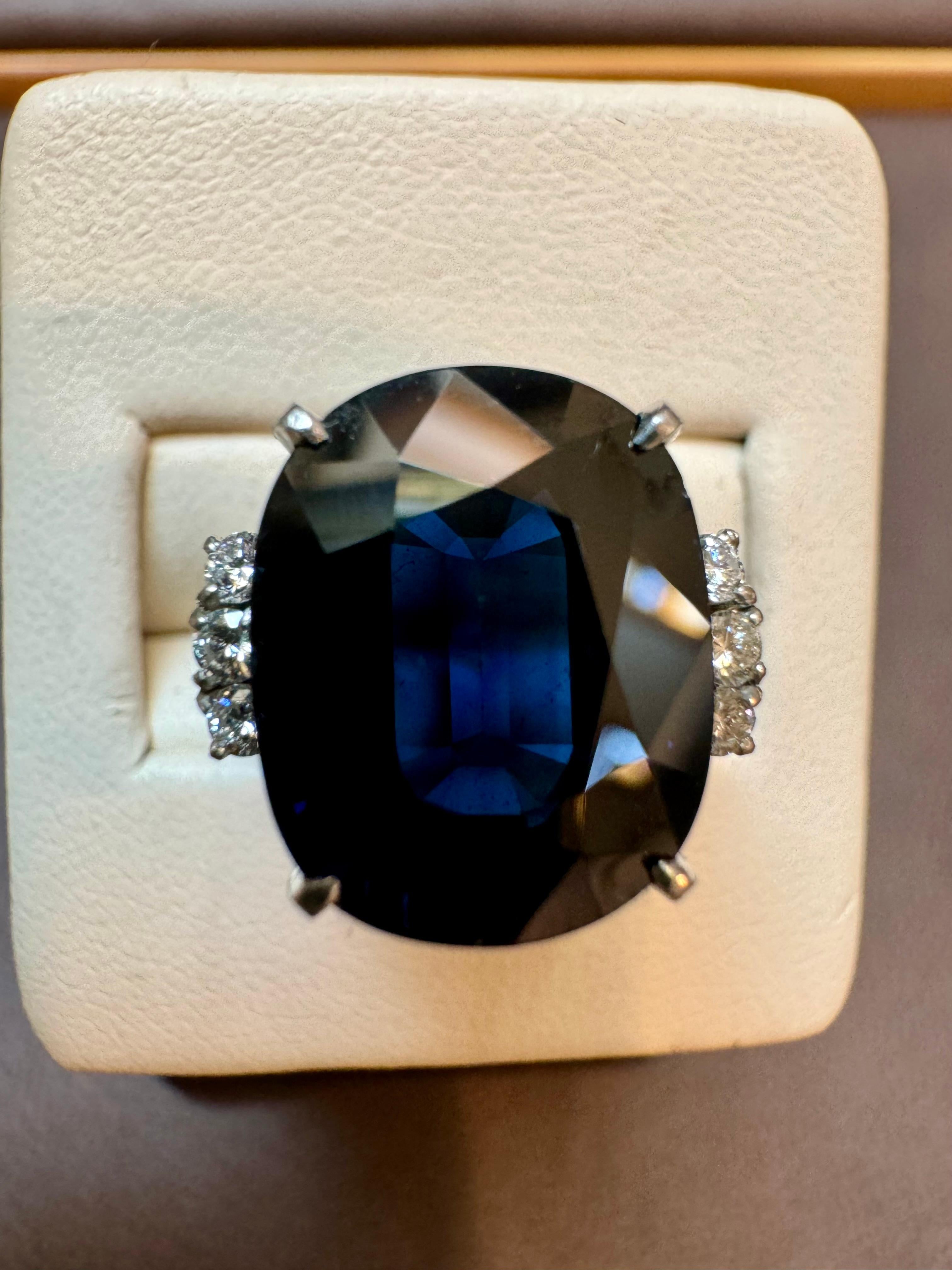 8.15 Ct Mid Night Blue Sapphire & .20 Ct Diamond Cocktail Ring, Platinum, Estate For Sale 1