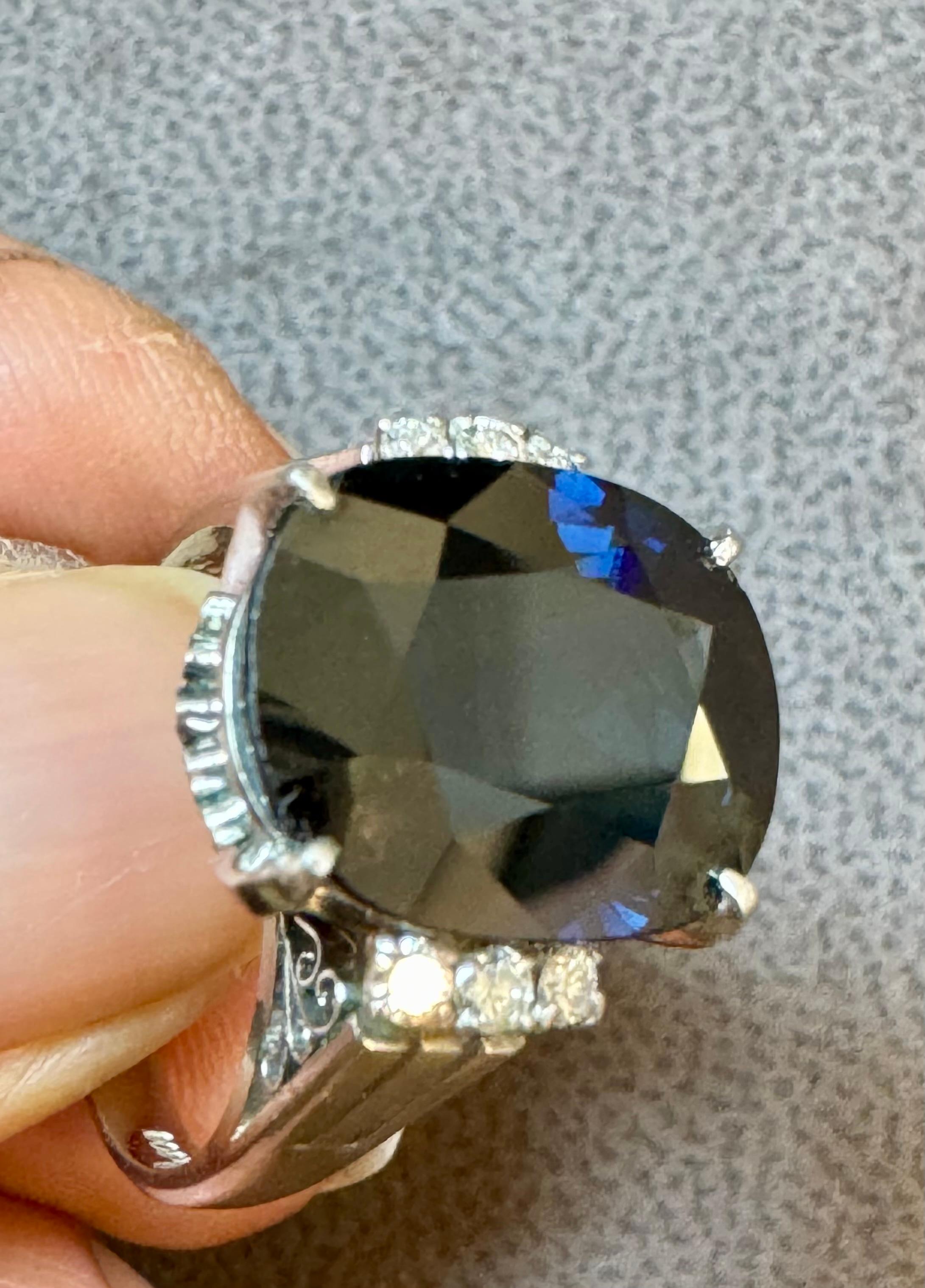 8.15 Ct Mid Night Blue Sapphire & .20 Ct Diamond Cocktail Ring, Platinum, Estate For Sale 2