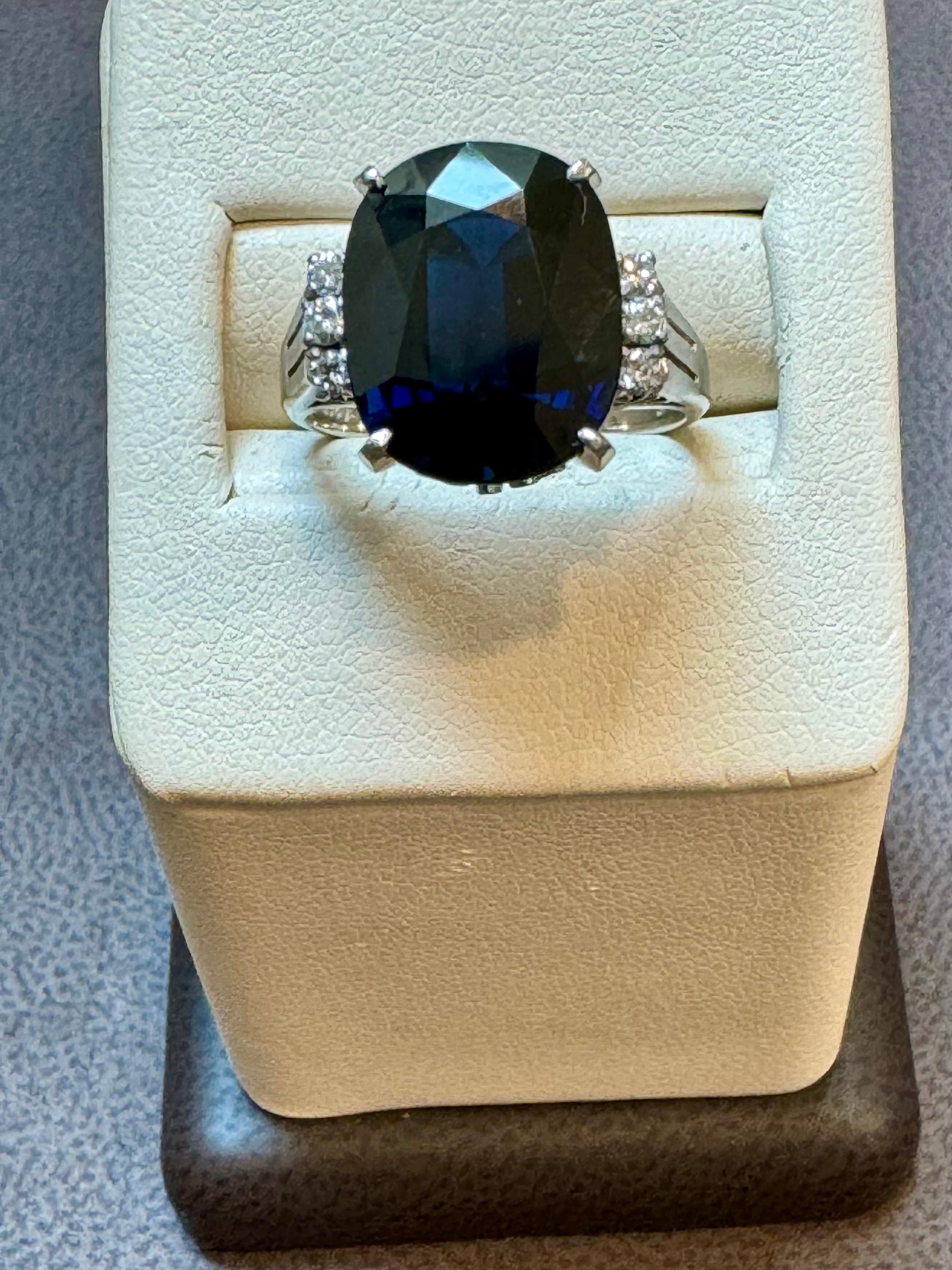 8.15 Ct Mid Night Blue Sapphire & .20 Ct Diamond Cocktail Ring, Platinum, Estate For Sale 3