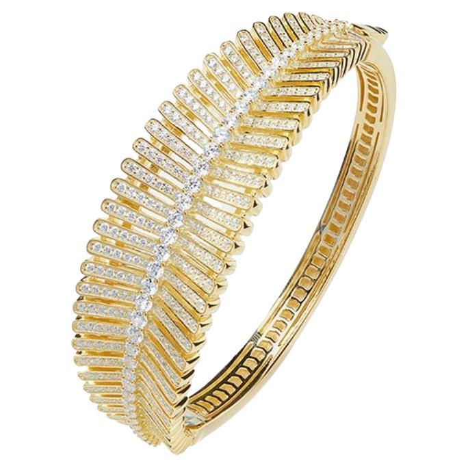 8.15 Carat Cubic Zirconia Gold Plated Art Deco Sterling Silver Feather Bangle For Sale