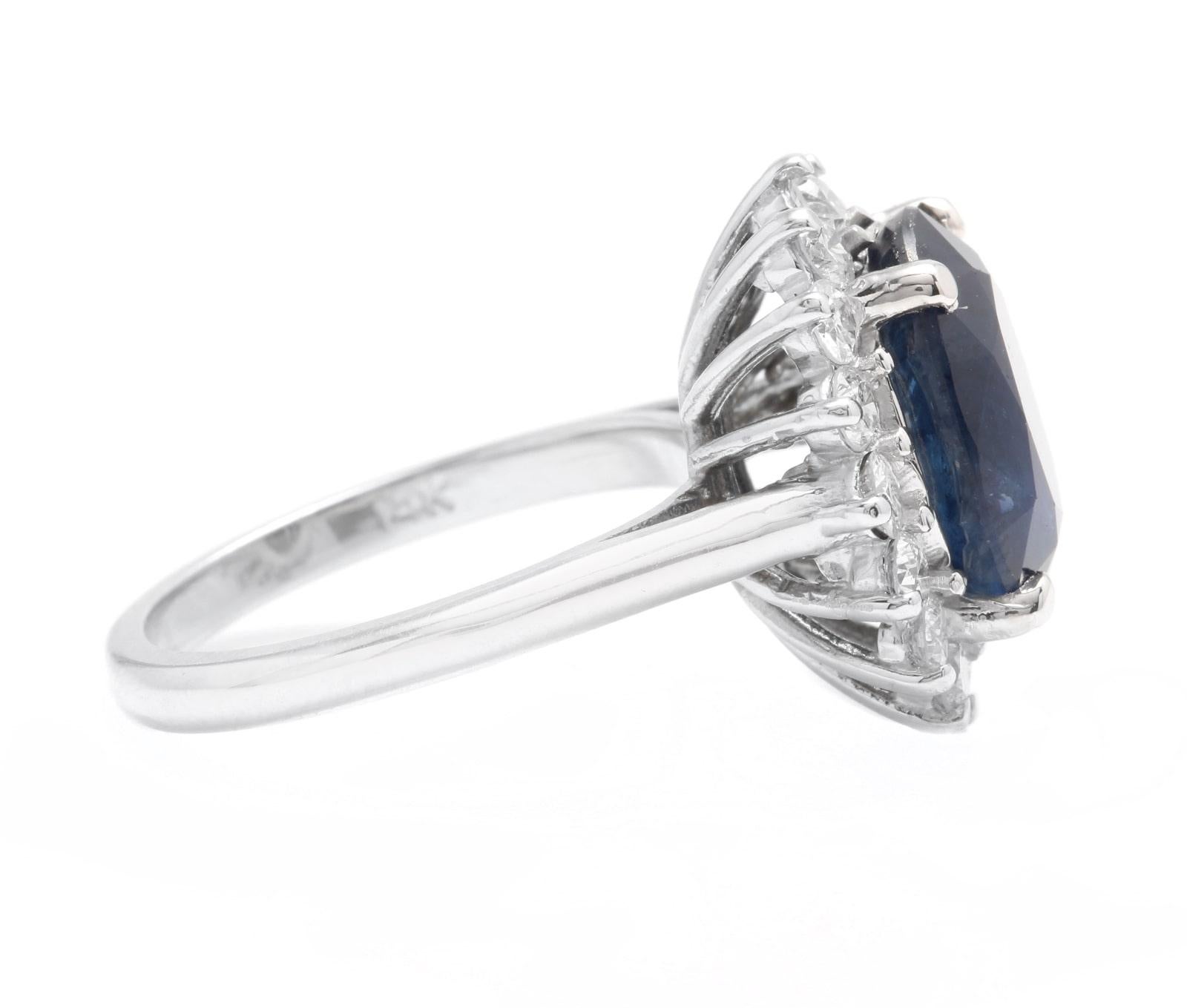 8,15 ct Zafiro Azul Natural y Diamante Anillo de Oro Blanco Macizo de 14k Corte mixto en venta