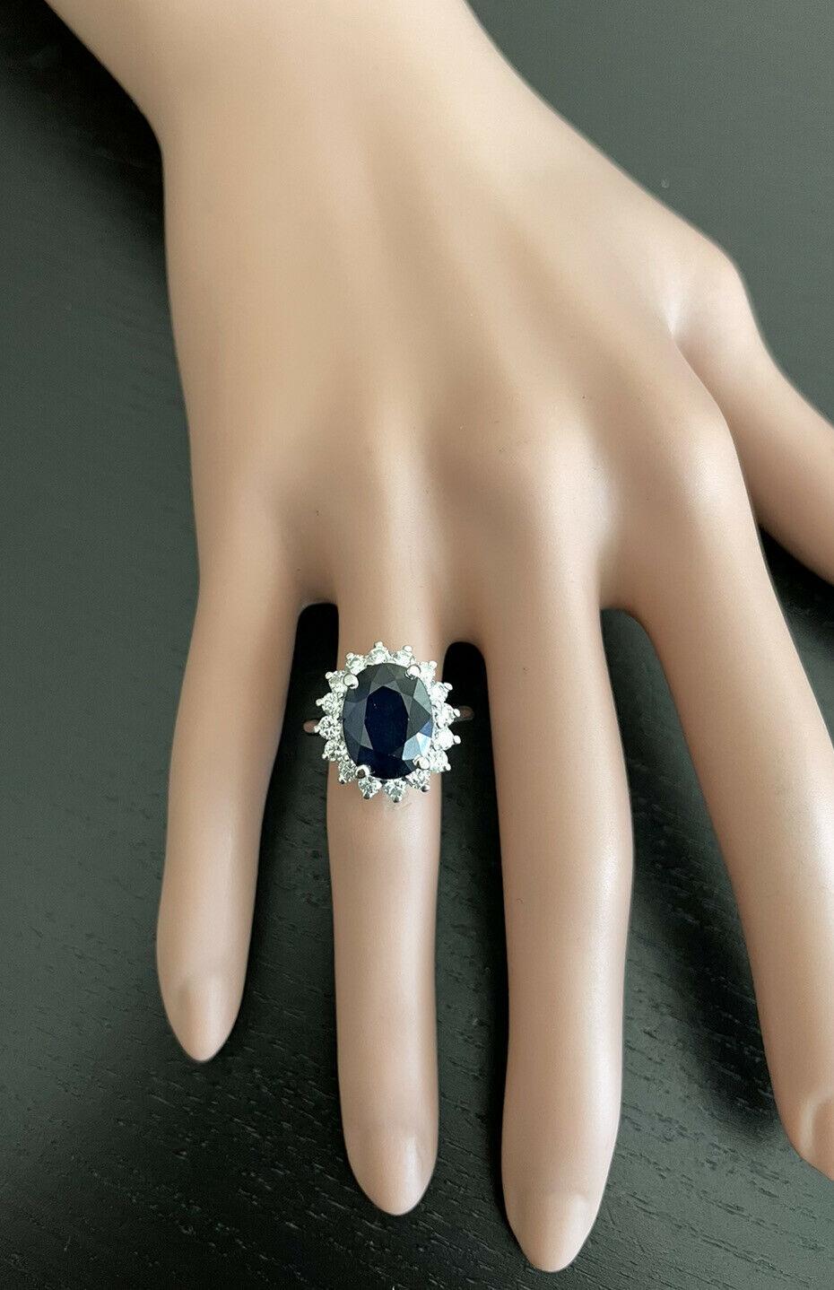 De las mujeres 8,15 ct Zafiro Azul Natural y Diamante Anillo de Oro Blanco Macizo de 14k en venta