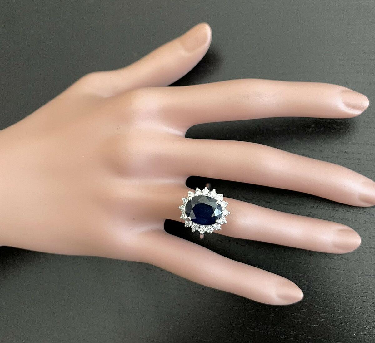 8,15 ct Zafiro Azul Natural y Diamante Anillo de Oro Blanco Macizo de 14k en venta 1