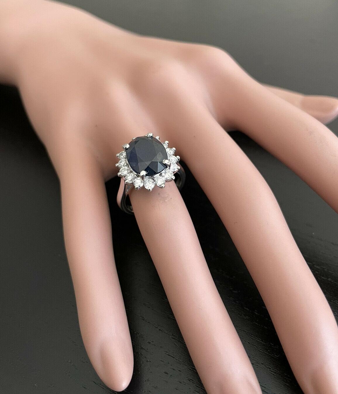 8,15 ct Zafiro Azul Natural y Diamante Anillo de Oro Blanco Macizo de 14k en venta 2
