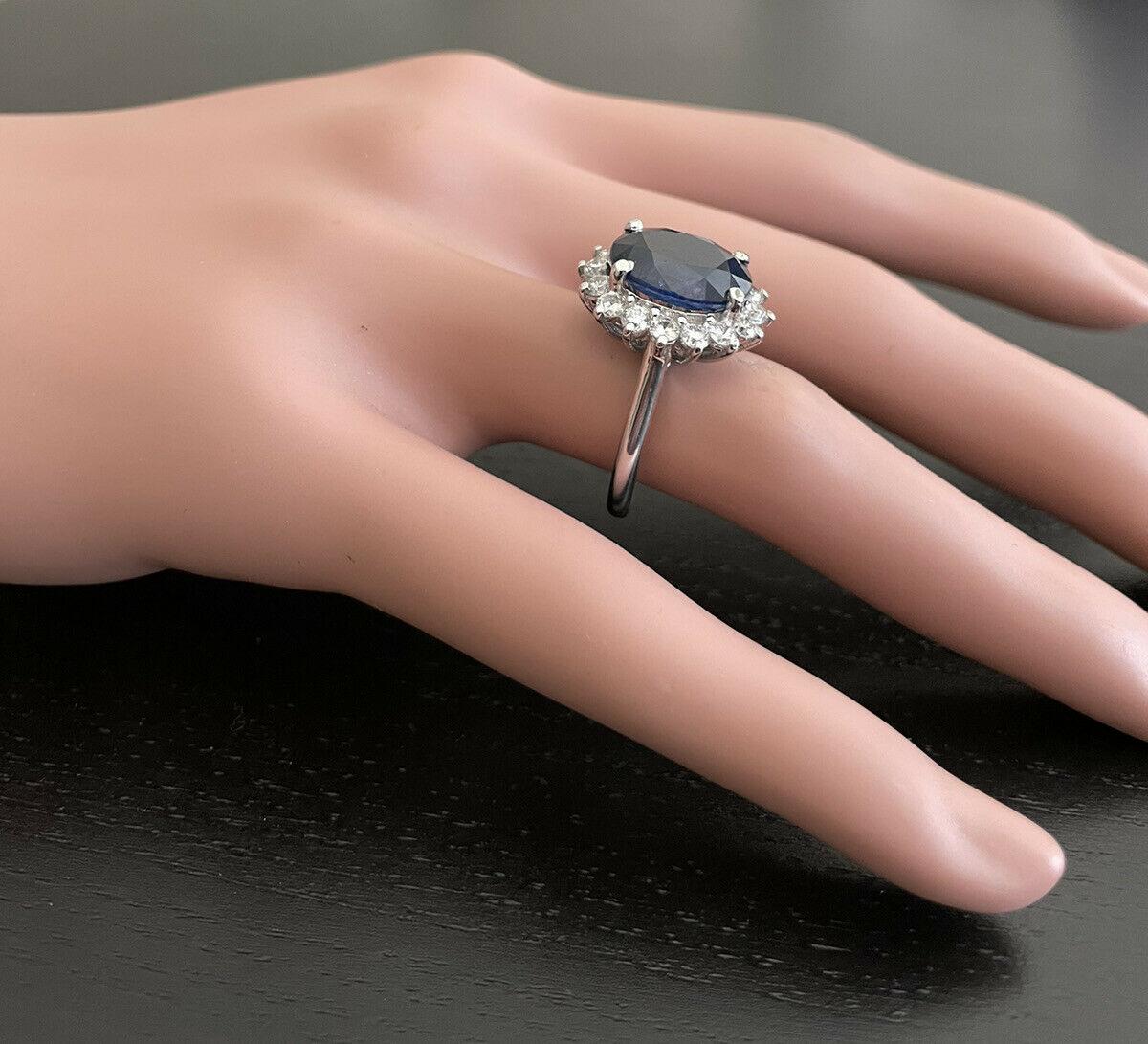 8,15 ct Zafiro Azul Natural y Diamante Anillo de Oro Blanco Macizo de 14k en venta 3