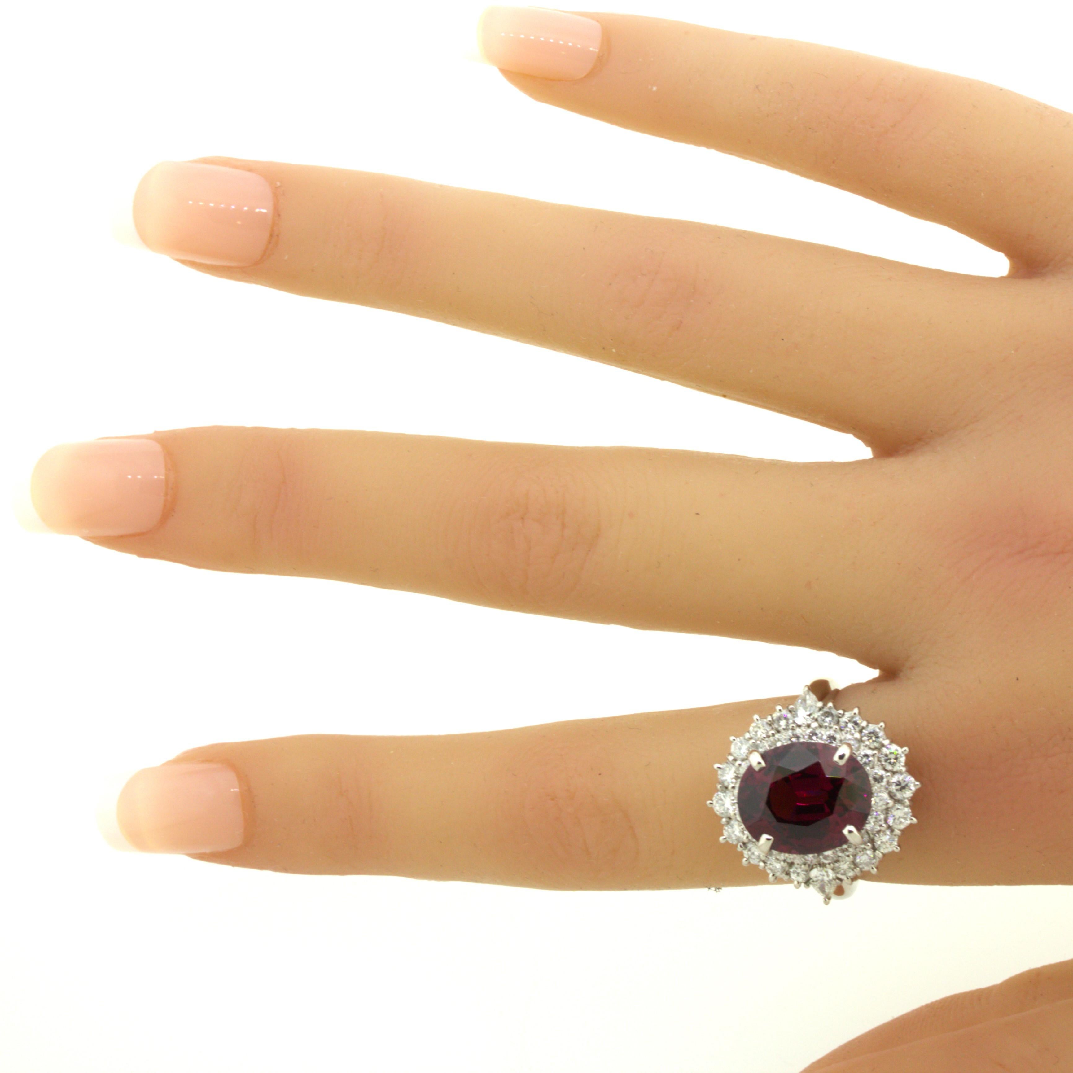 8.16 Carat Gem Rhodolite Garnet Diamond Platinum Ring For Sale 7