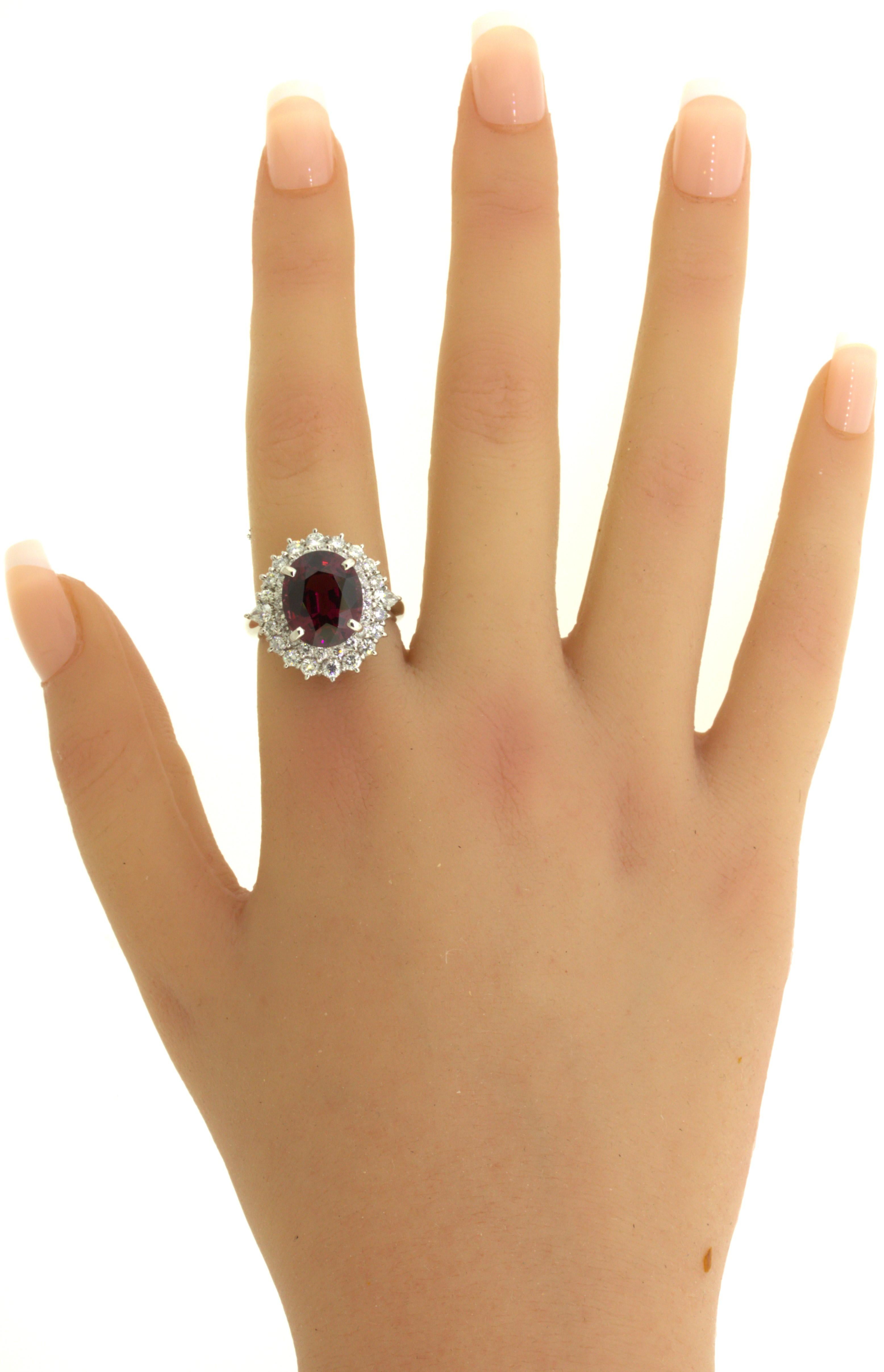 8.16 Carat Gem Rhodolite Garnet Diamond Platinum Ring For Sale 12