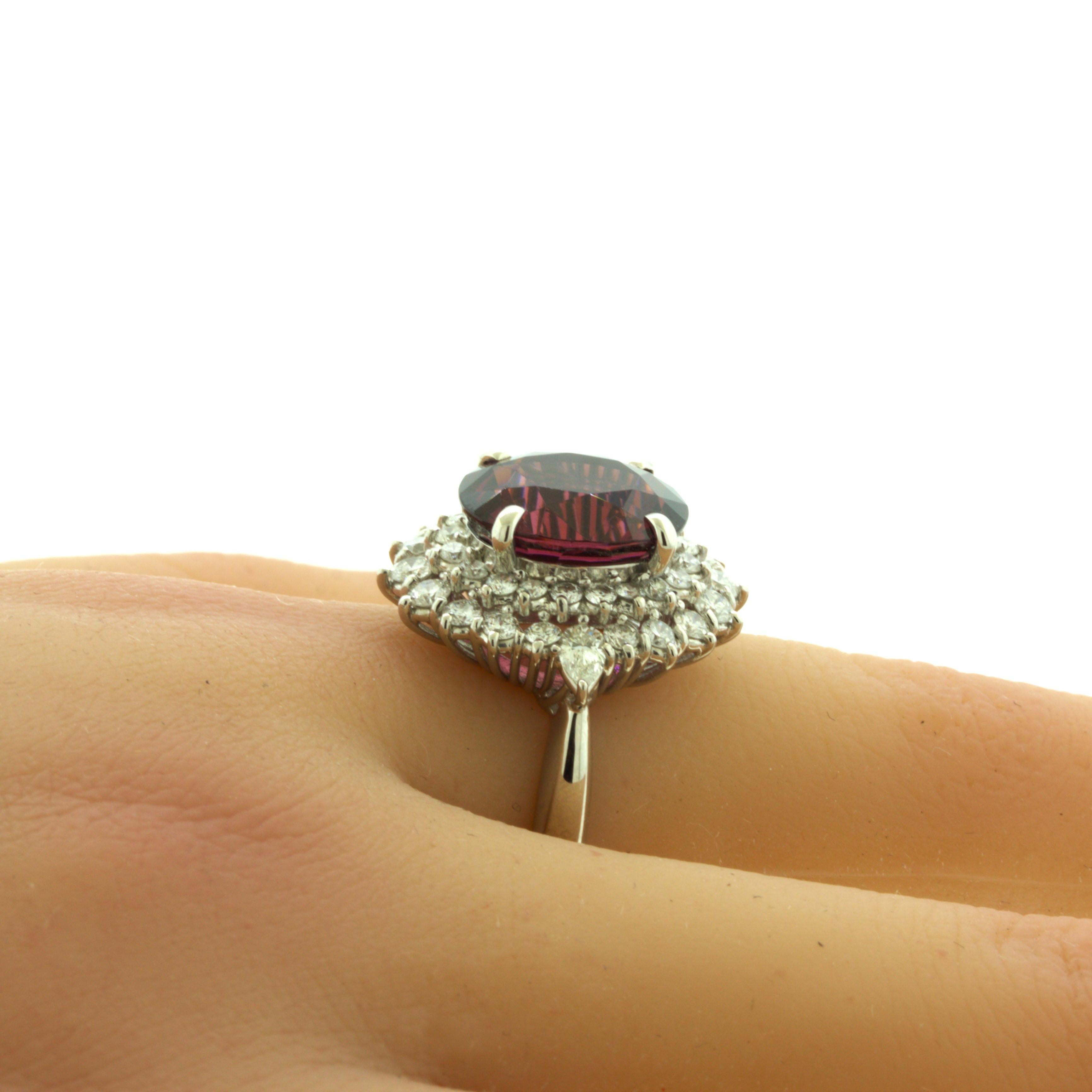 Women's 8.16 Carat Gem Rhodolite Garnet Diamond Platinum Ring For Sale