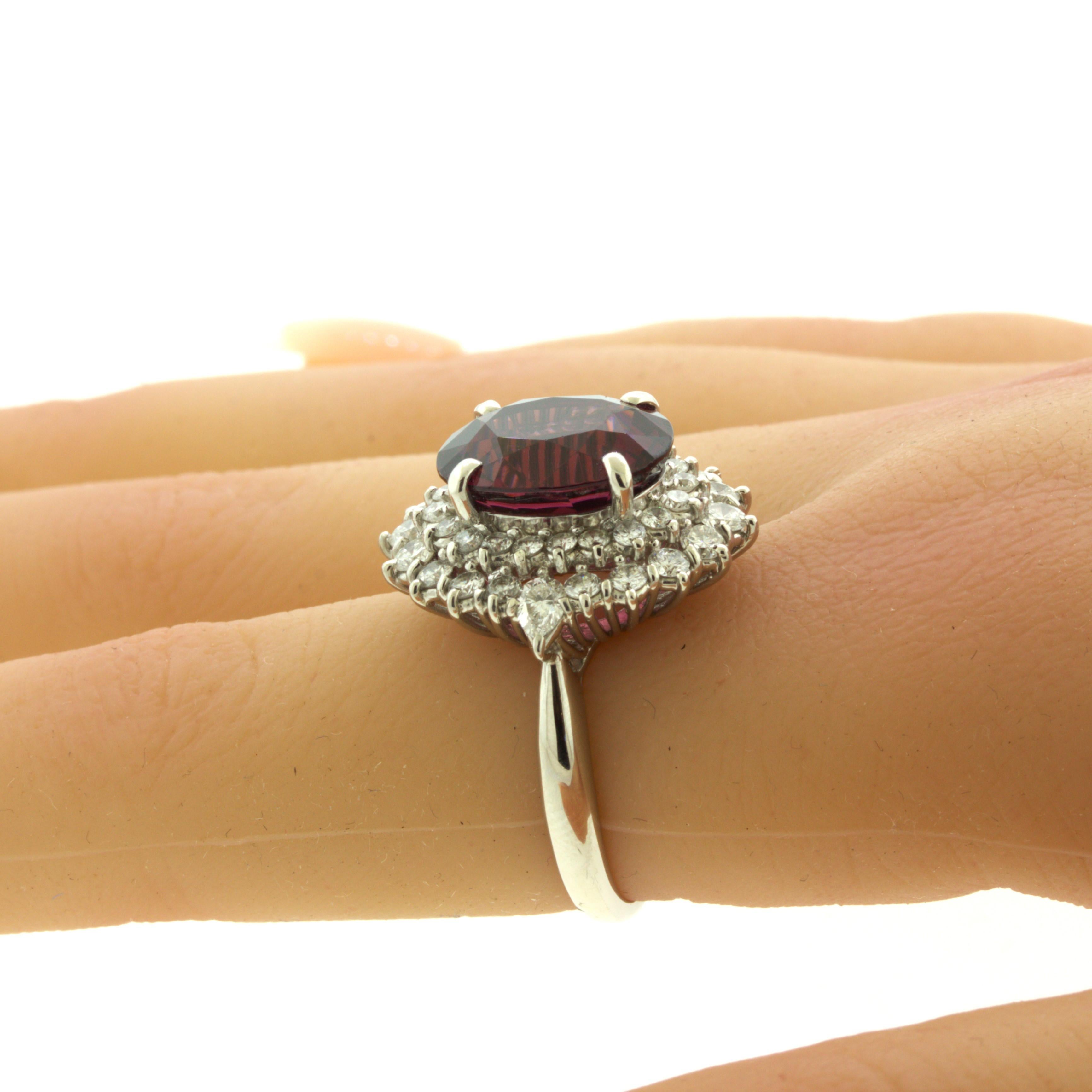 8.16 Carat Gem Rhodolite Garnet Diamond Platinum Ring For Sale 4