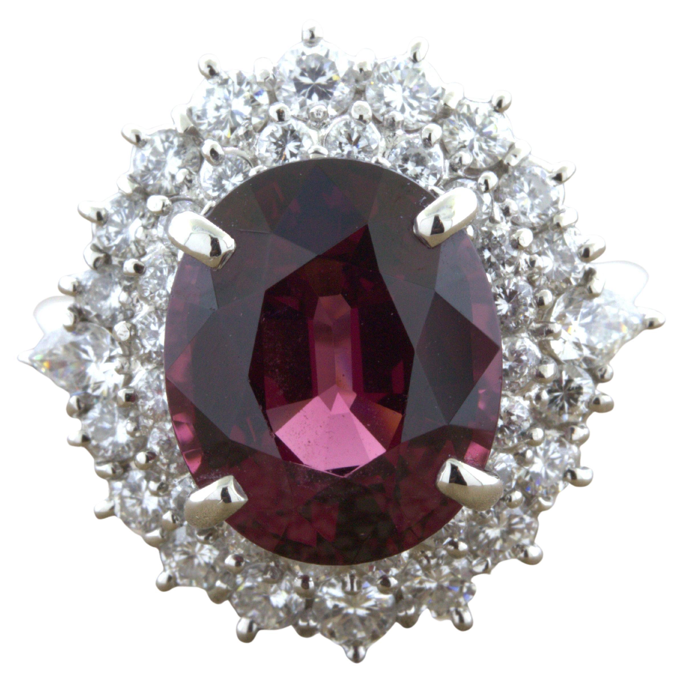 8.16 Carat Gem Rhodolite Garnet Diamond Platinum Ring For Sale