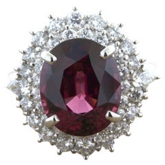 8.16 Carat Gem Rhodolite Garnet Diamond Platinum Ring