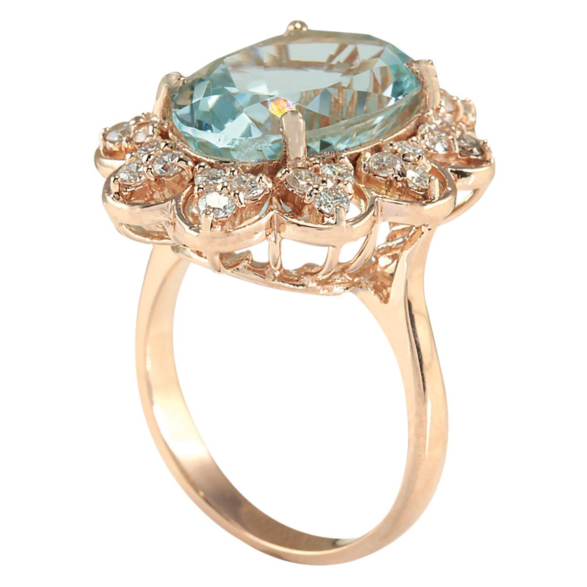 Oval Cut Natural Aquamarine Diamond Ring In 14 Karat Rose Gold For Sale