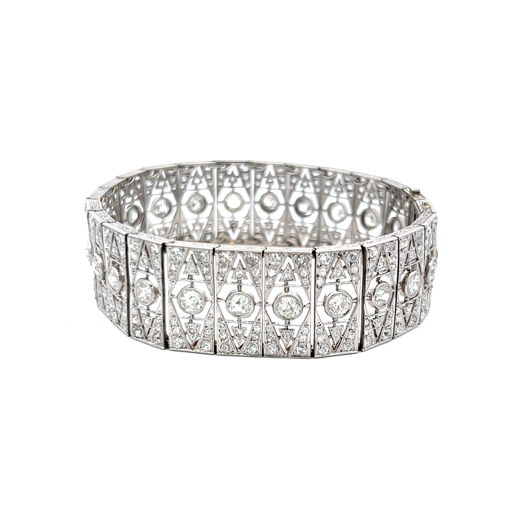 Pulsera Art-Deco de platino con diamantes talla europea antigua H VS2-SI1 de 8,16 quilates Corte europeo antiguo