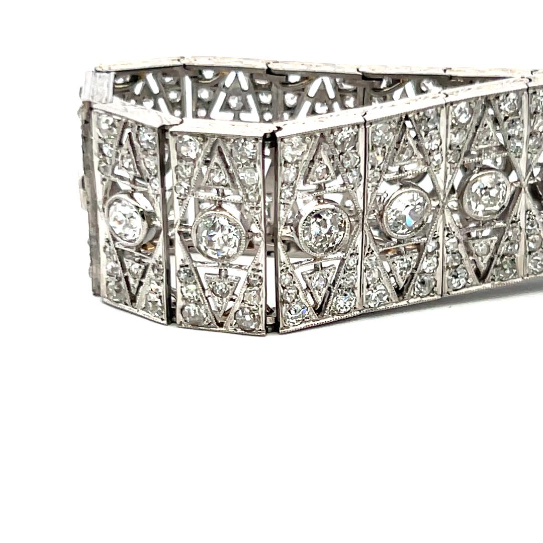 Pulsera Art-Deco de platino con diamantes talla europea antigua H VS2-SI1 de 8,16 quilates 1