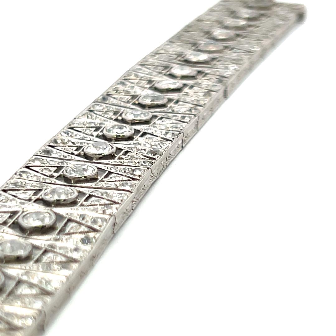 Pulsera Art-Deco de platino con diamantes talla europea antigua H VS2-SI1 de 8,16 quilates 2