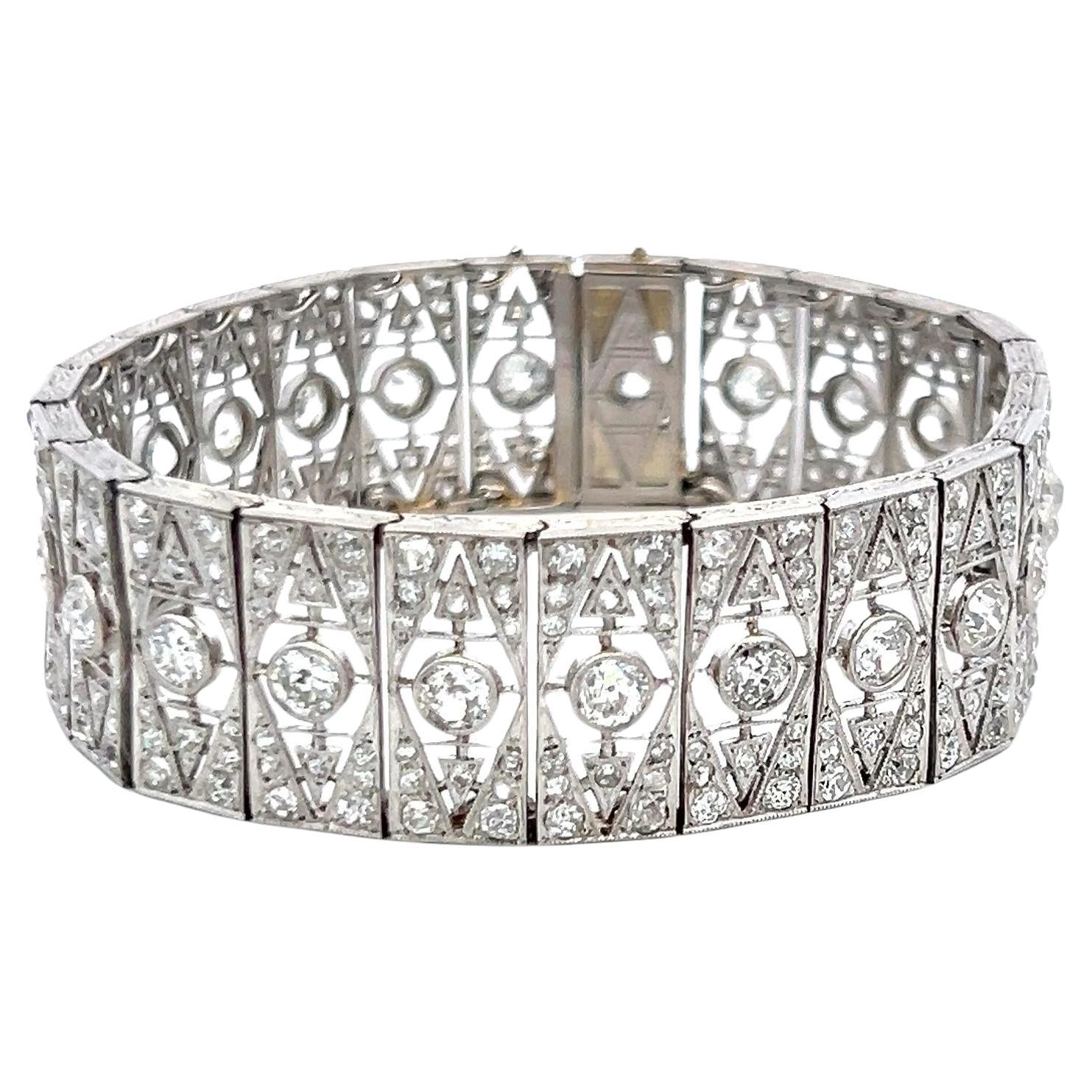 Bracelet Art déco en platine avec diamants taille vieille Europe de 8,16 carats H VS2-SI1