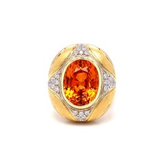 Spessartite Garnet and Diamond Pave Dome Ring in 18k Gold, 8.16 Carat Mandarin
