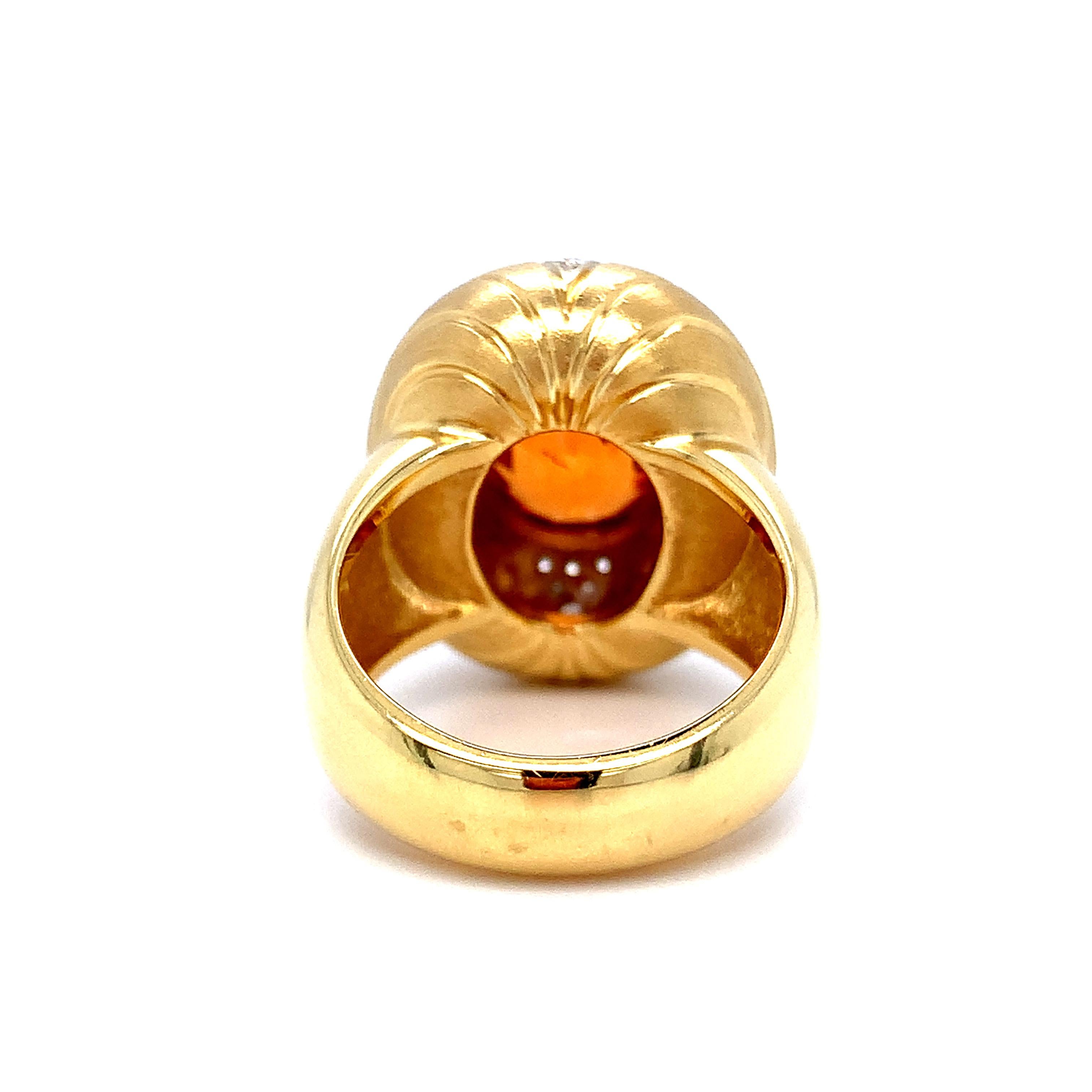 Spessartite Garnet and Diamond Pave Dome Ring in 18k Gold, 8.16 Carat Mandarin 3
